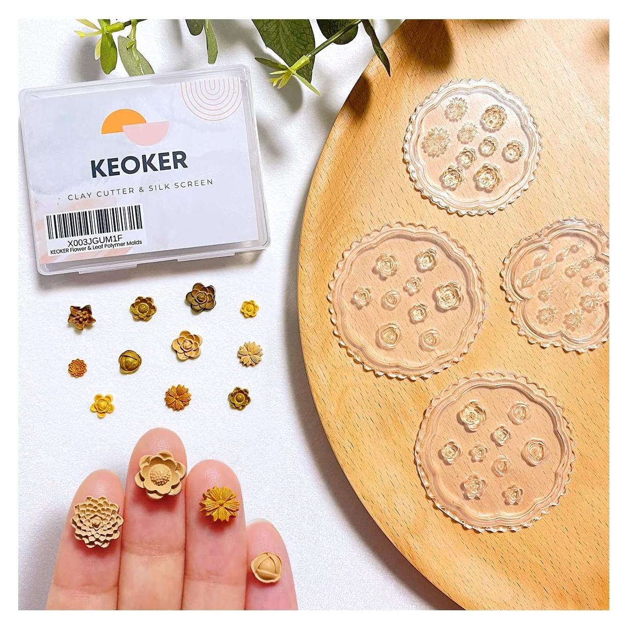 Moldes de Arcilla Polimérica KEOKER - 4 Piezas Flores y Hojas
