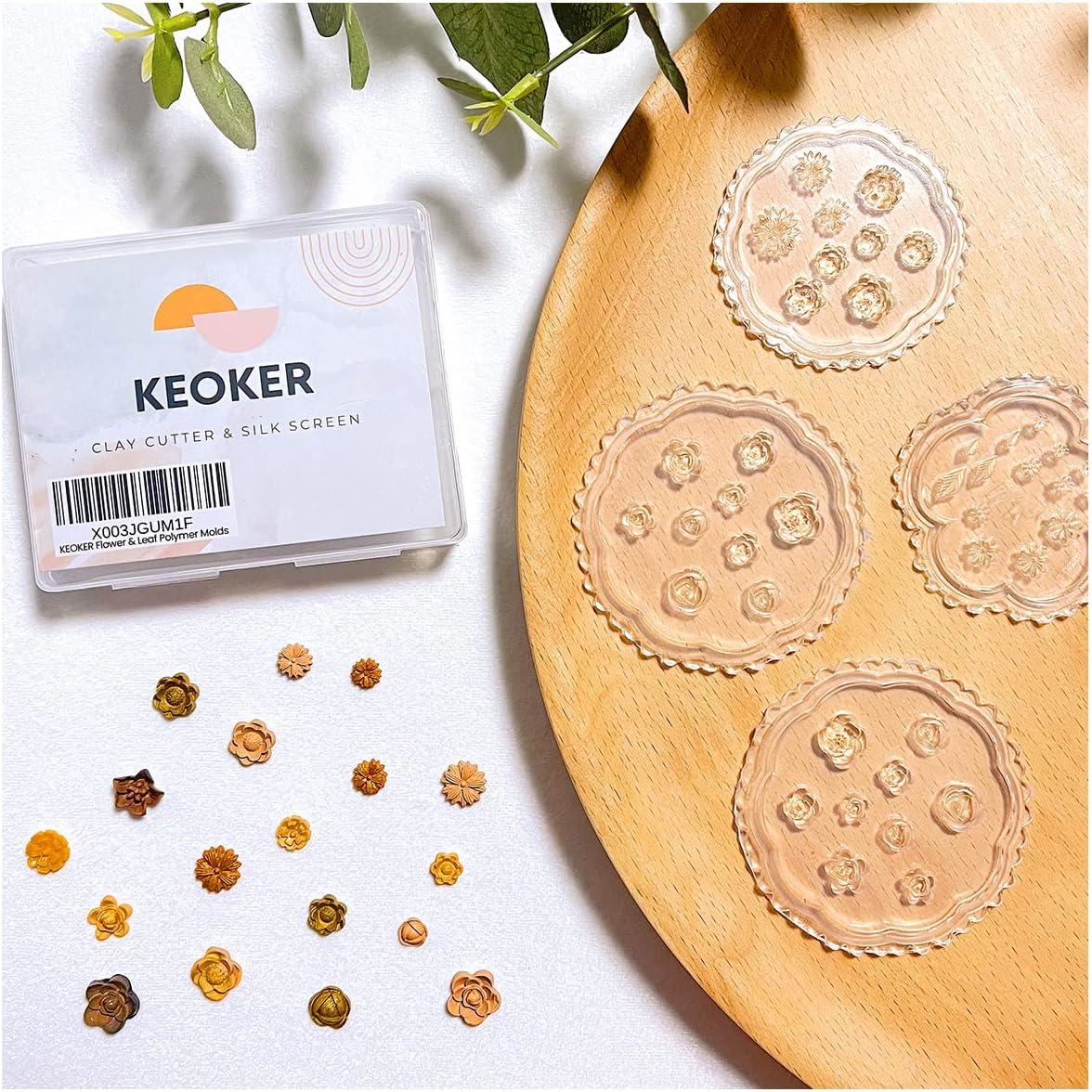 Moldes de Arcilla Polimérica KEOKER - 4 Piezas Flores y Hojas