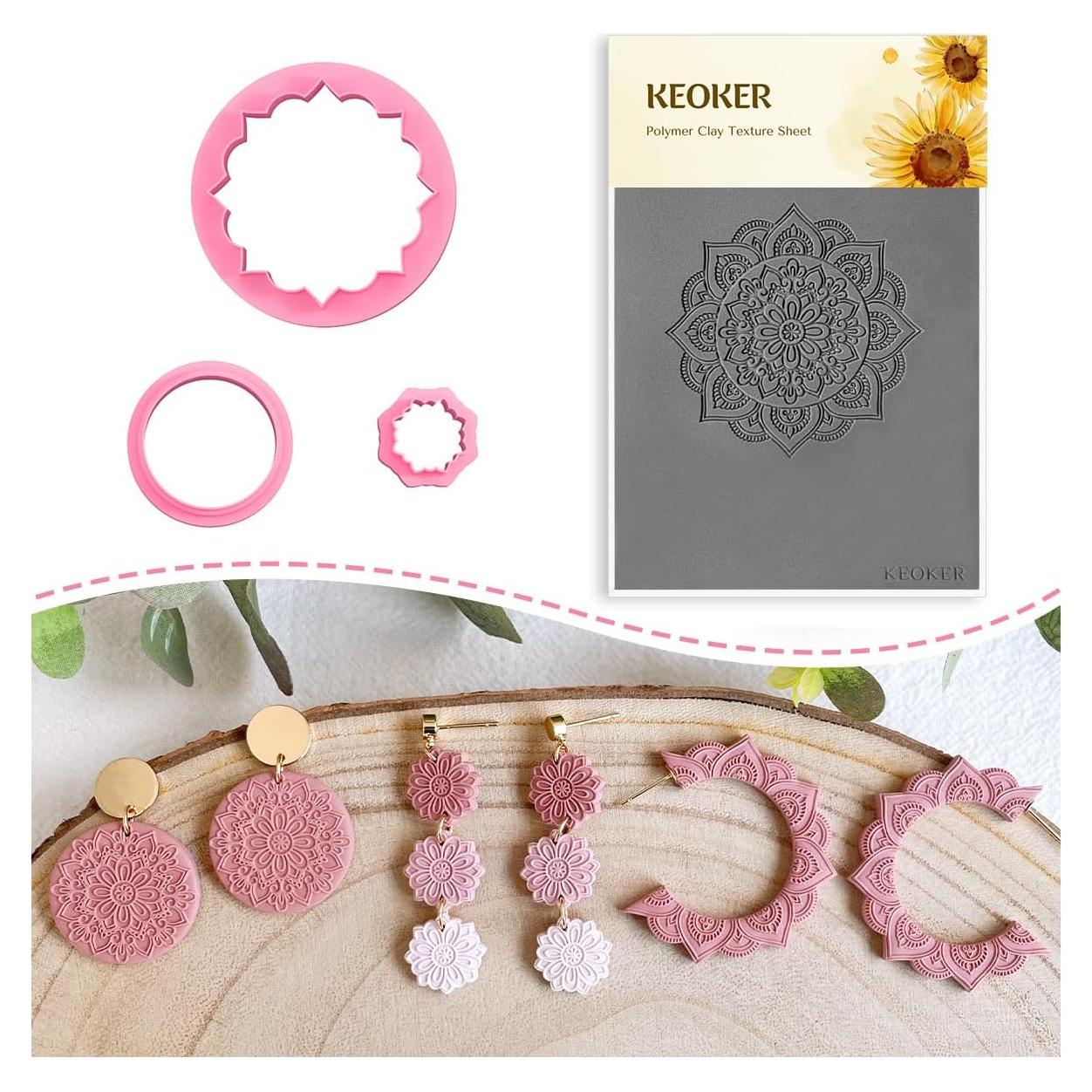 Cortadores de Arcilla de Polímero Keoker - 3 Piezas + Hoja Textura