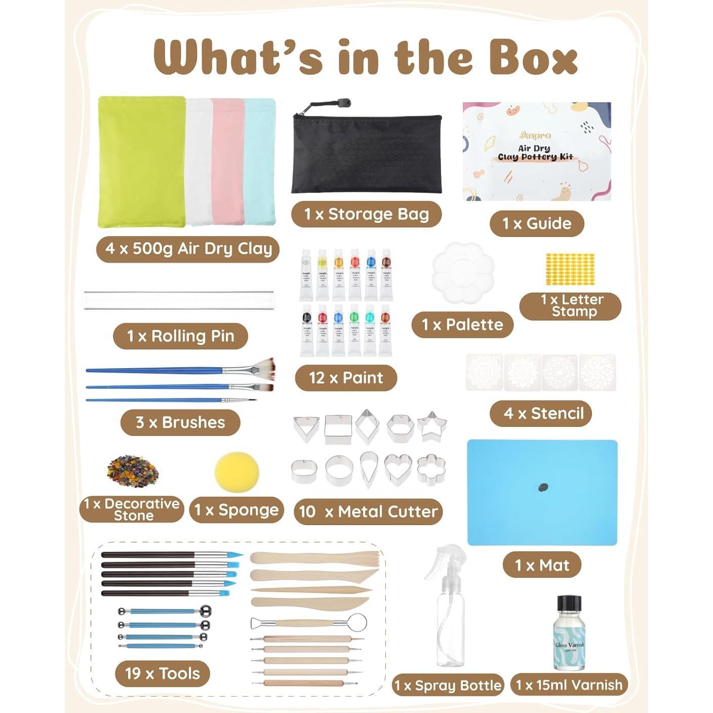 Kit de Arcilla Secada al Aire Anpro 46 en 1 para Adultos