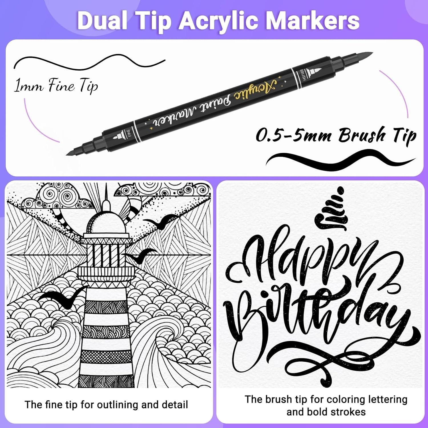 Bolígrafos de Pintura Acrílica Negra AKARUED 6 Pack Doble Punta