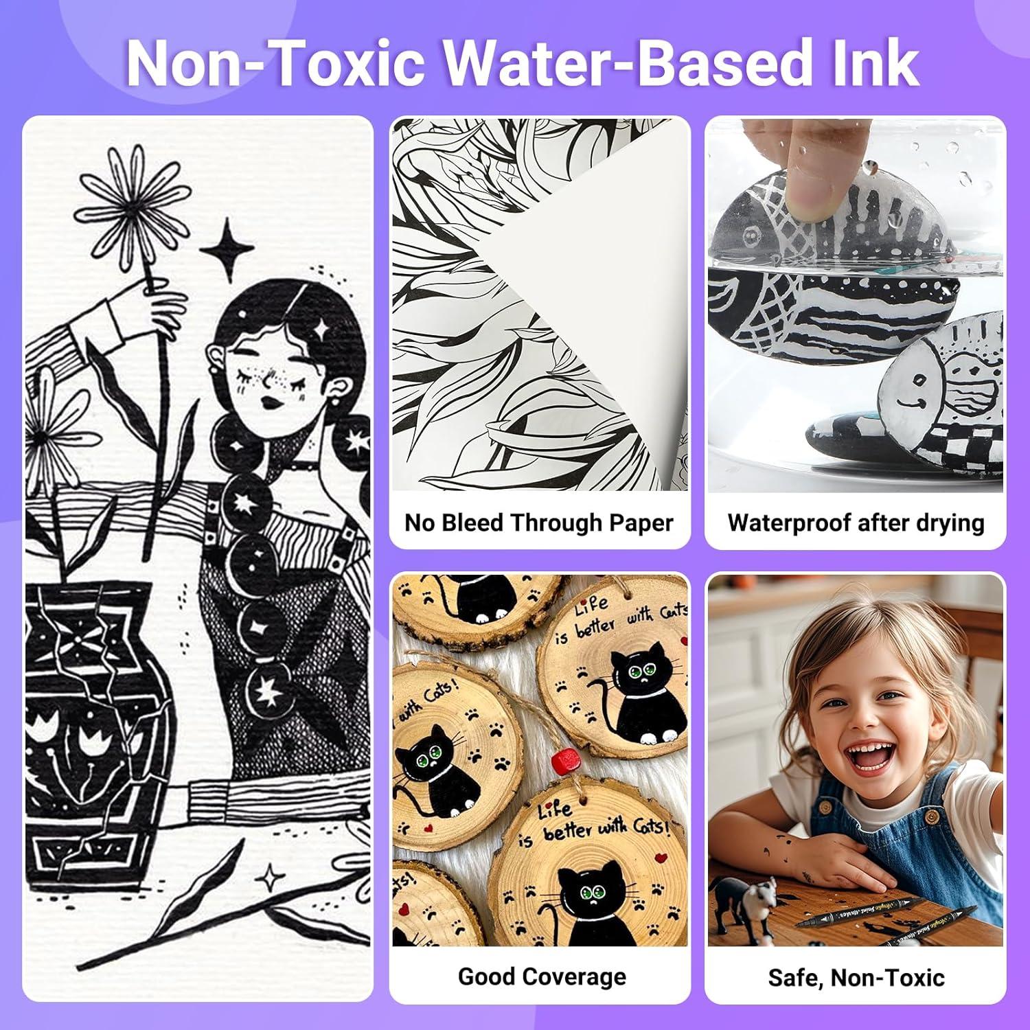 Bolígrafos de Pintura Acrílica Negra AKARUED 6 Pack Doble Punta