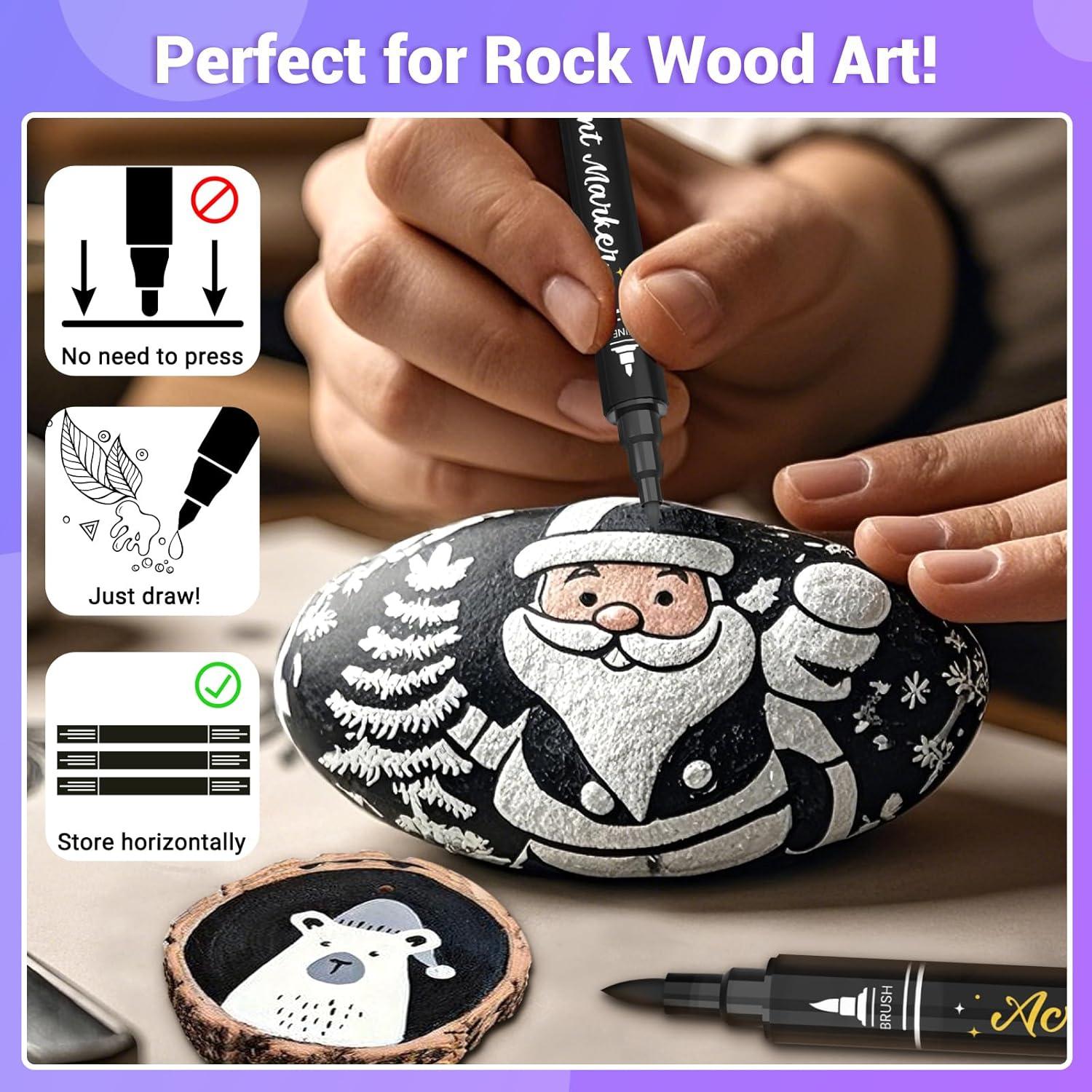 Bolígrafos de Pintura Acrílica Negra AKARUED 6 Pack Doble Punta