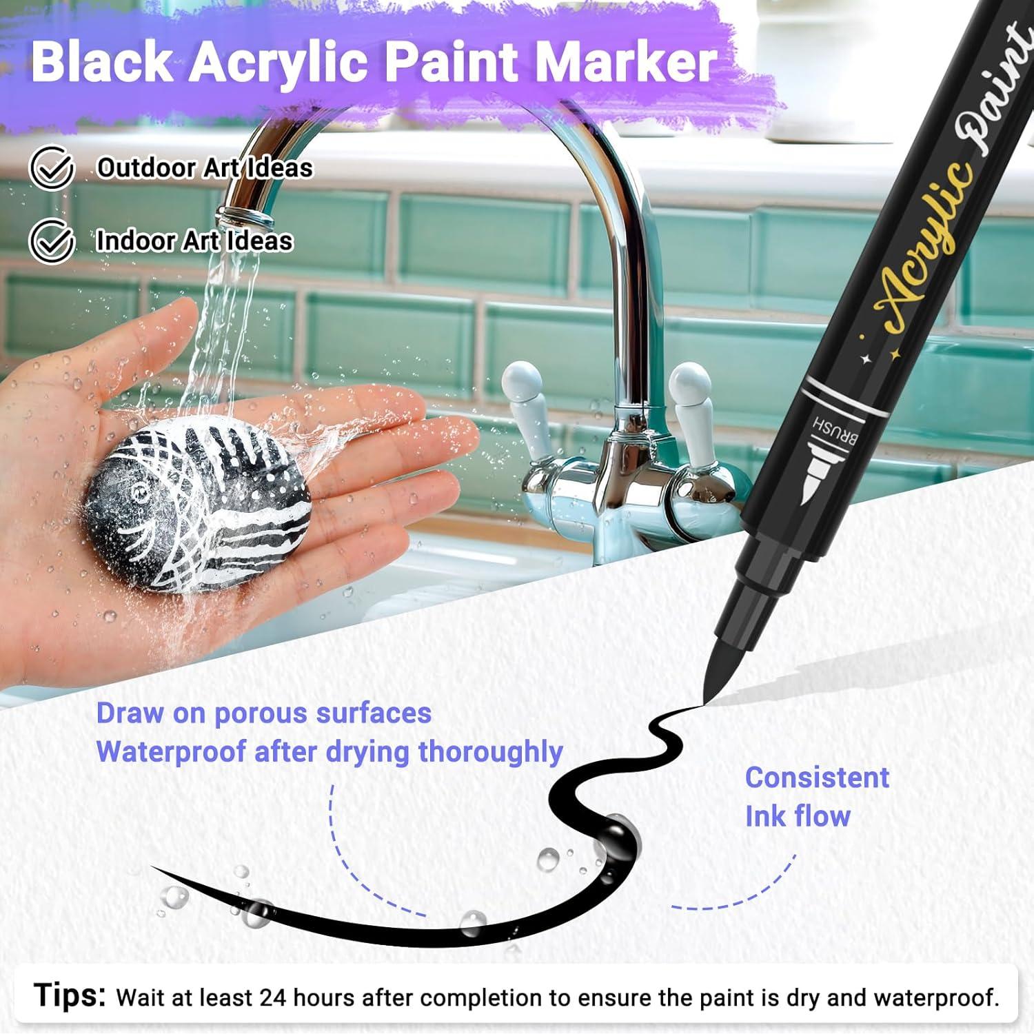 Bolígrafos de Pintura Acrílica Negra AKARUED 6 Pack Doble Punta