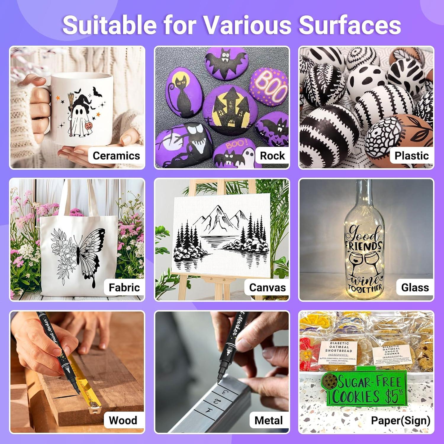 Bolígrafos de Pintura Acrílica Negra AKARUED 6 Pack Doble Punta