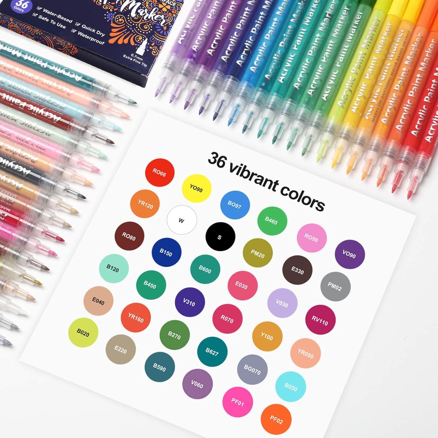36 Marcadores de Pintura Acrílica Coogert Punta Fina 0.7mm