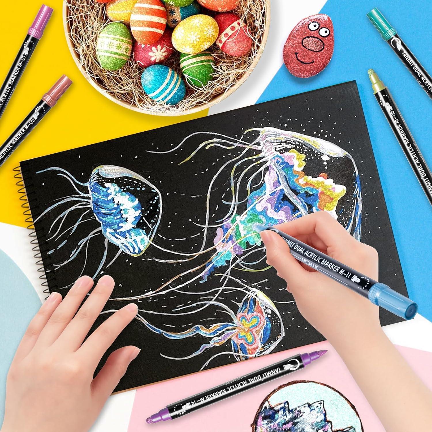 28 Marcadores Acrílicos Metálicos TANMIT Doble Punta 371g