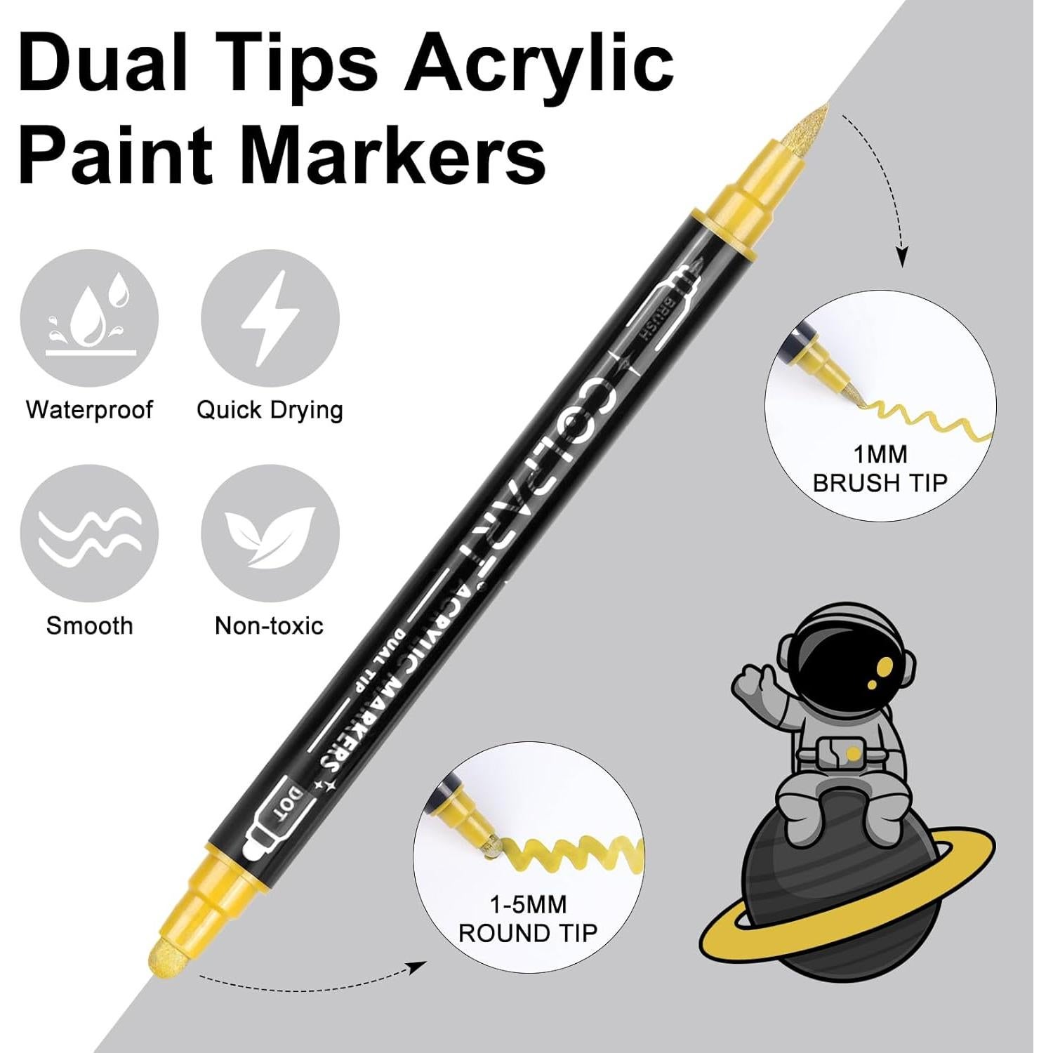 Marcadores de Pintura Acrílica HuiSikoo Doble Punta 4 Unidades Oro/Plata