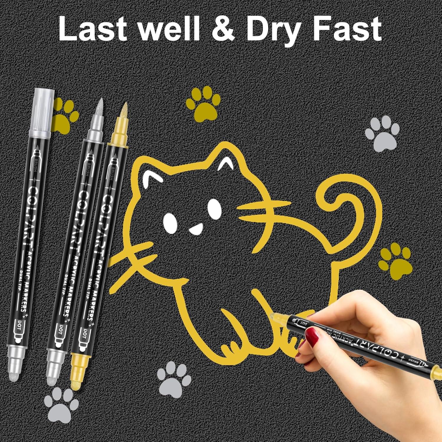 Marcadores de Pintura Acrílica HuiSikoo Doble Punta 4 Unidades Oro/Plata