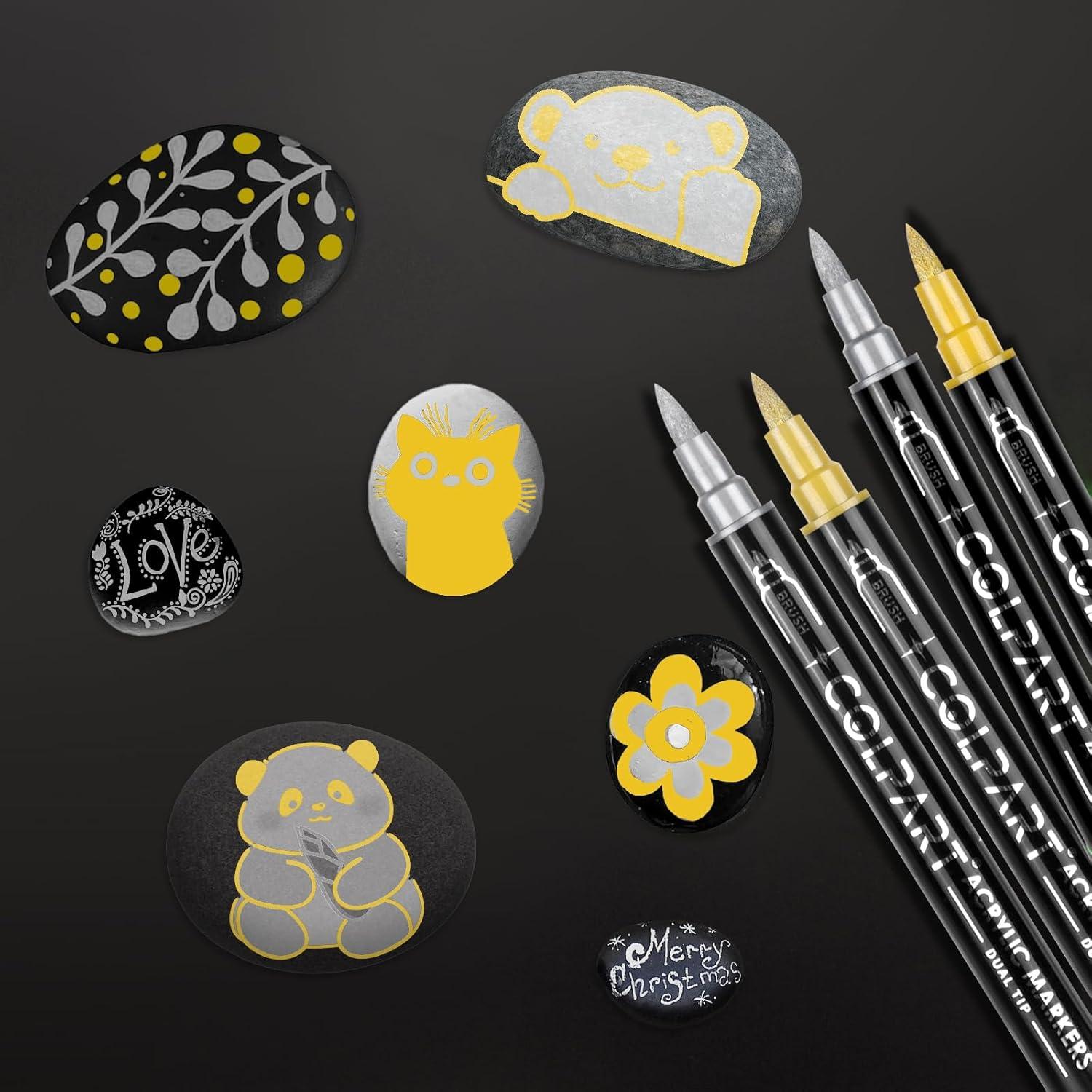 Marcadores de Pintura Acrílica HuiSikoo Doble Punta 4 Unidades Oro/Plata