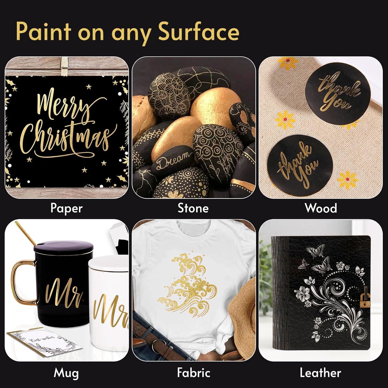 Juego de 15 Marcadores Acrílicos Metálicos Nauets - 5 Dorados, 5 Plateados, 5 Blancos