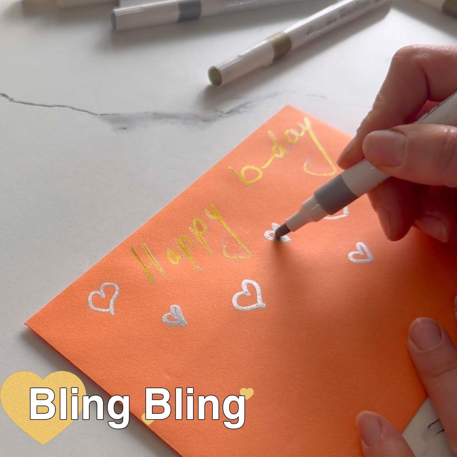 Juego de 15 Marcadores Acrílicos Metálicos Nauets - 5 Dorados, 5 Plateados, 5 Blancos