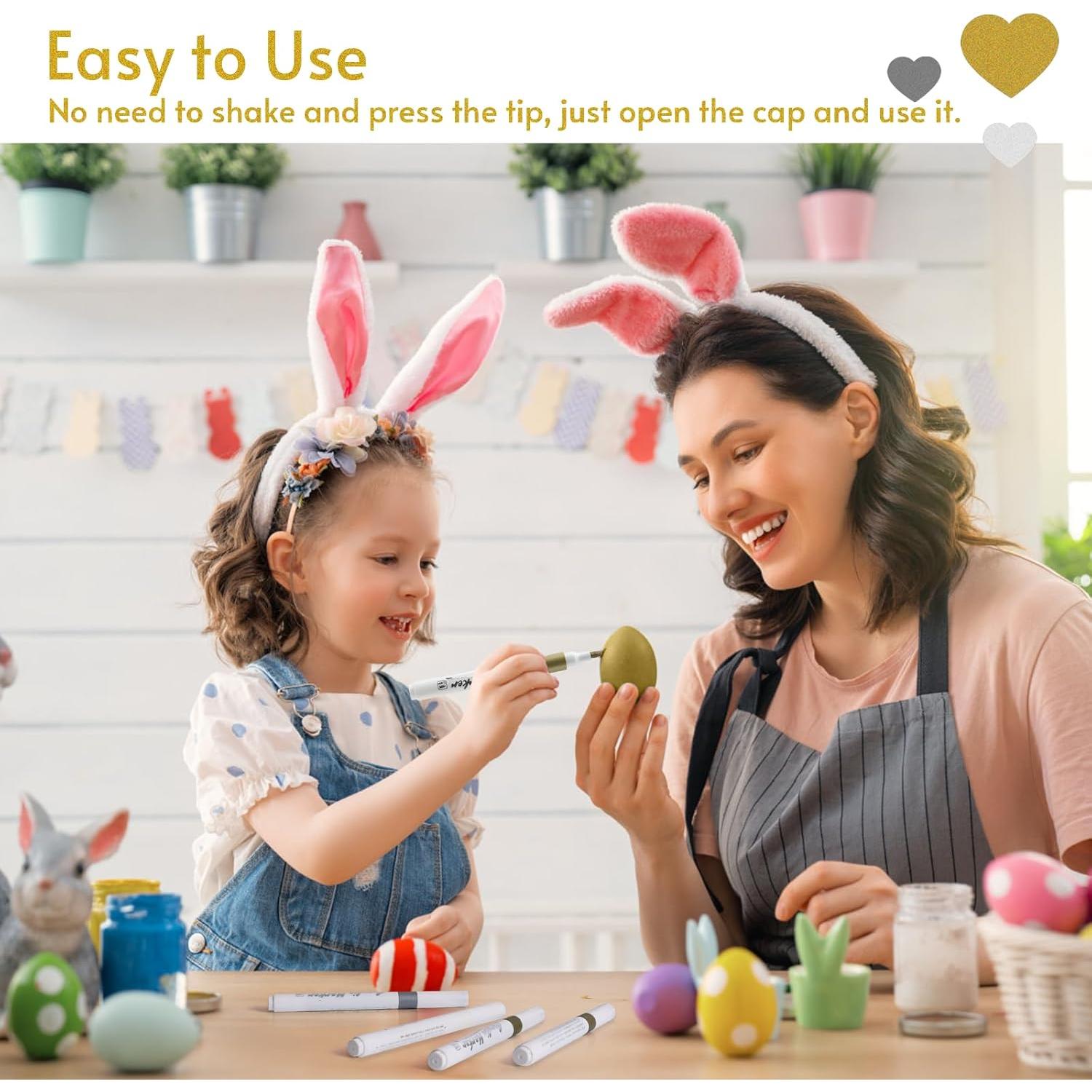 Juego de 15 Marcadores Acrílicos Metálicos Nauets - 5 Dorados, 5 Plateados, 5 Blancos