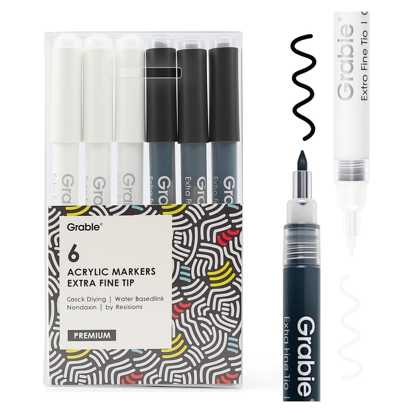 Juego de Marcadores Acrílicos Grabie 0.7mm Punta Fina 6 Unidades