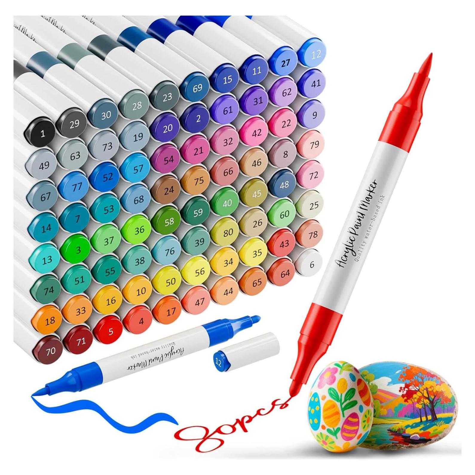 Marcadores Acrílicos WELLOKB 80 Colores Doble Punta 1-5 mm