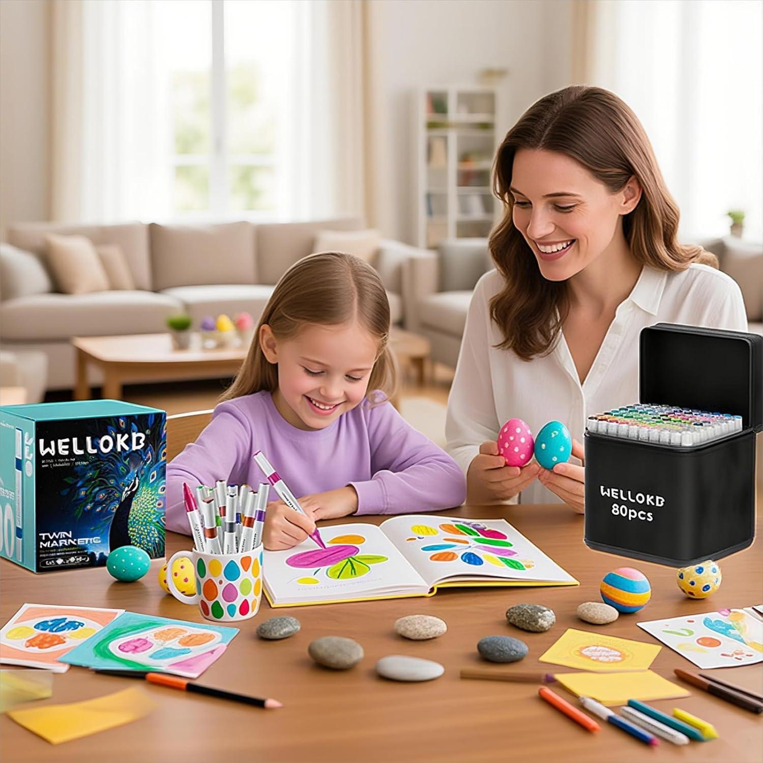 Marcadores Acrílicos WELLOKB 80 Colores Doble Punta 1-5 mm