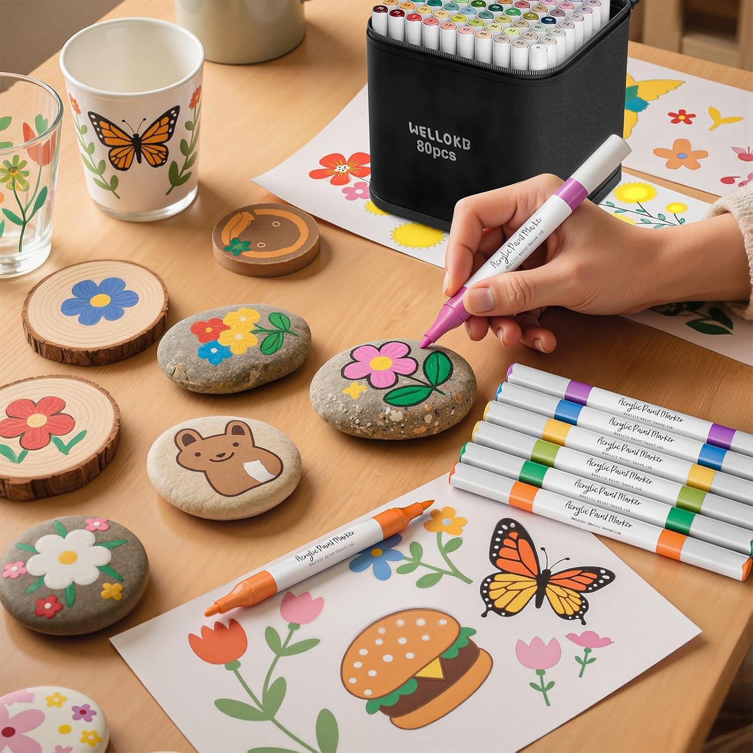 Marcadores Acrílicos WELLOKB 80 Colores Doble Punta 1-5 mm