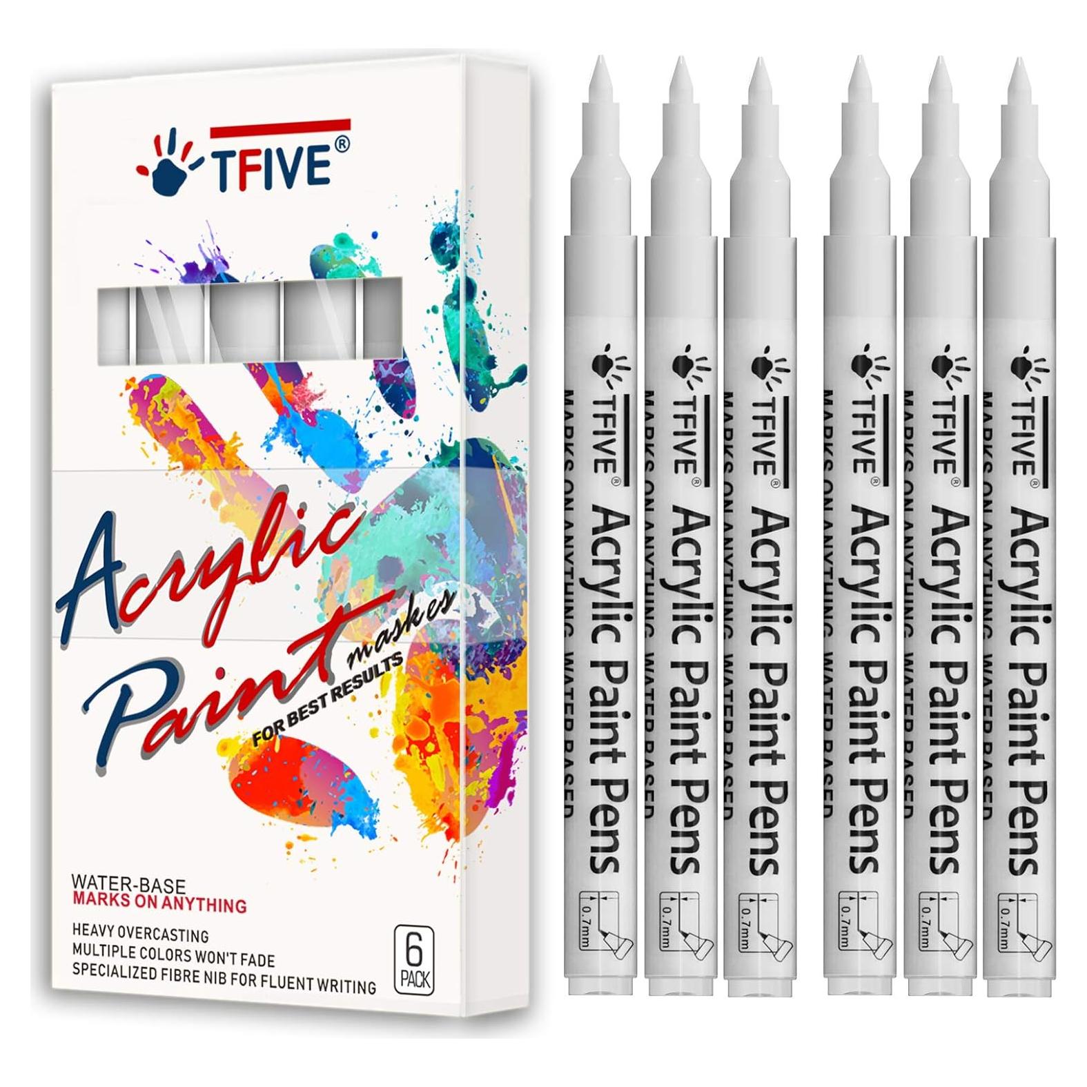 Marcadores de Pintura Acrílica Blanca TFIVE - 6 Piezas 0.7mm