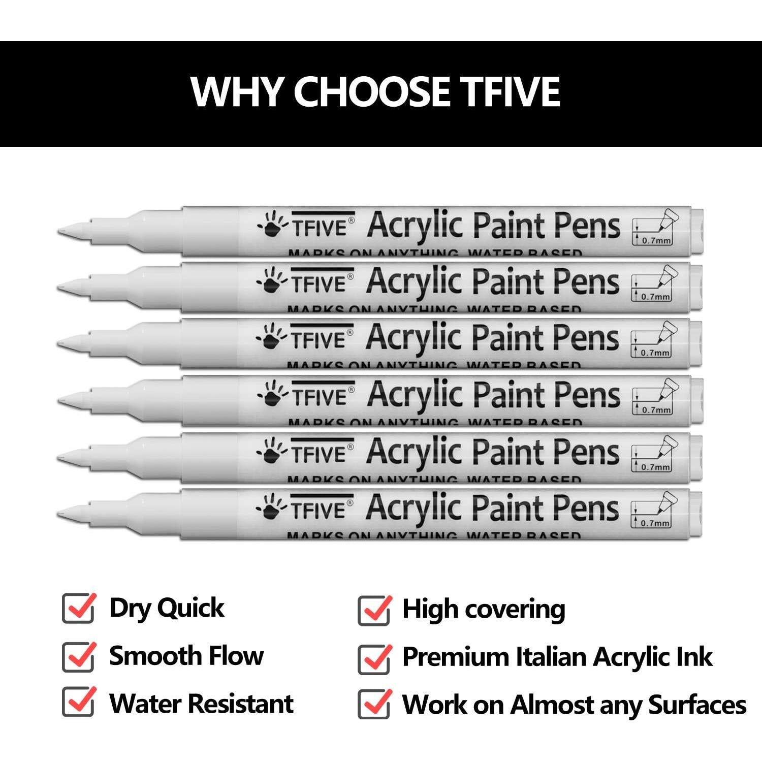 Marcadores de Pintura Acrílica Blanca TFIVE - 6 Piezas 0.7mm