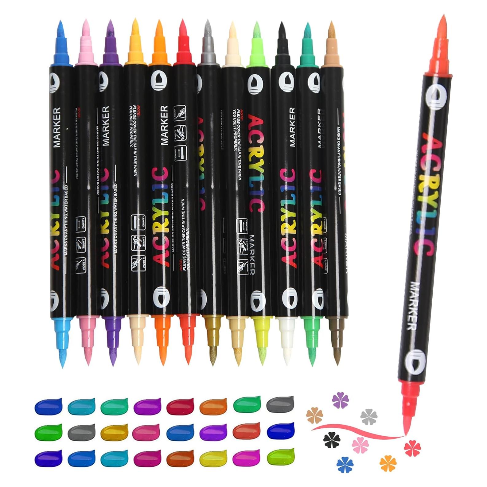 Marcadores Acrílicos Cakwendon 24 Colores Doble Punta 12 Unidades