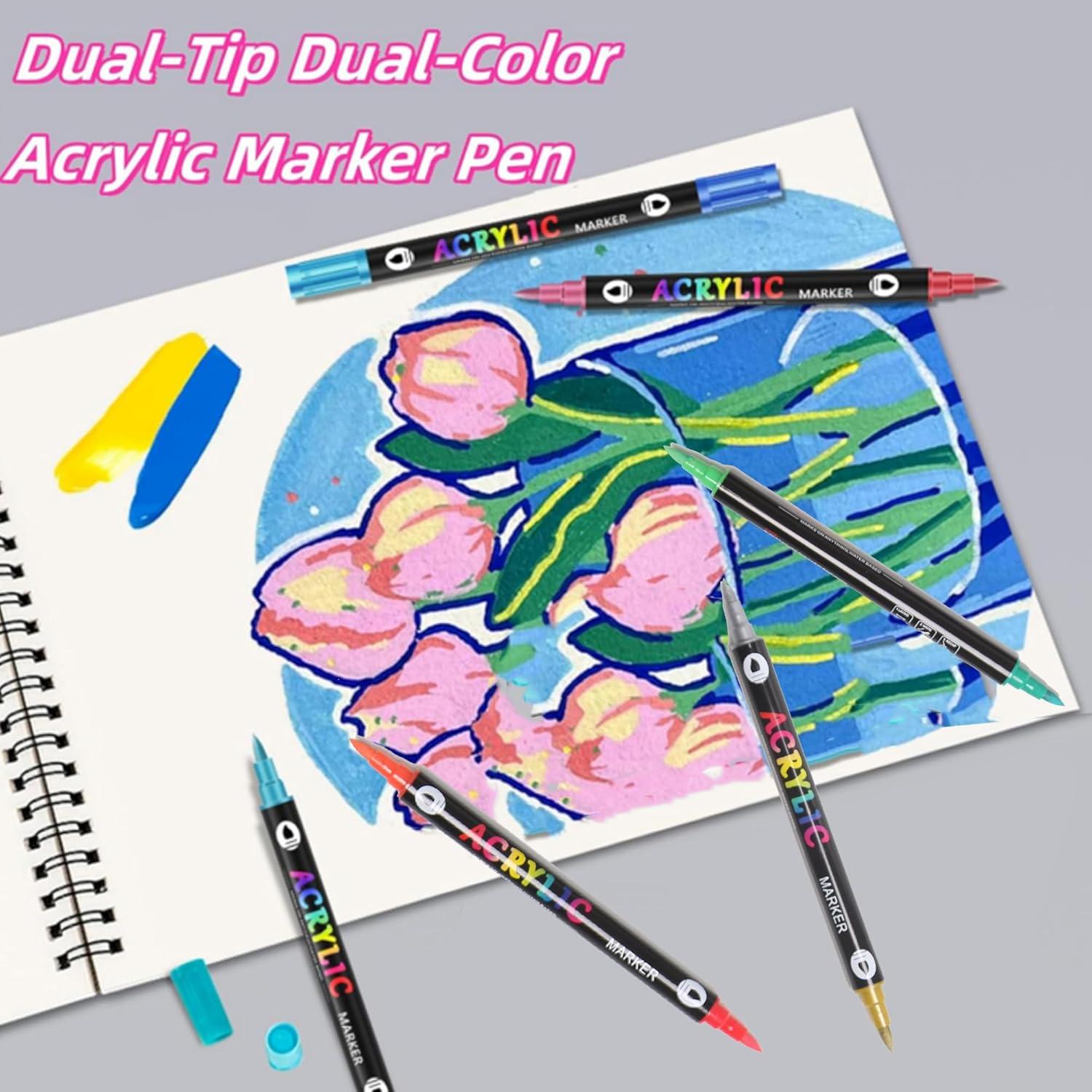 Marcadores Acrílicos Cakwendon 24 Colores Doble Punta 12 Unidades