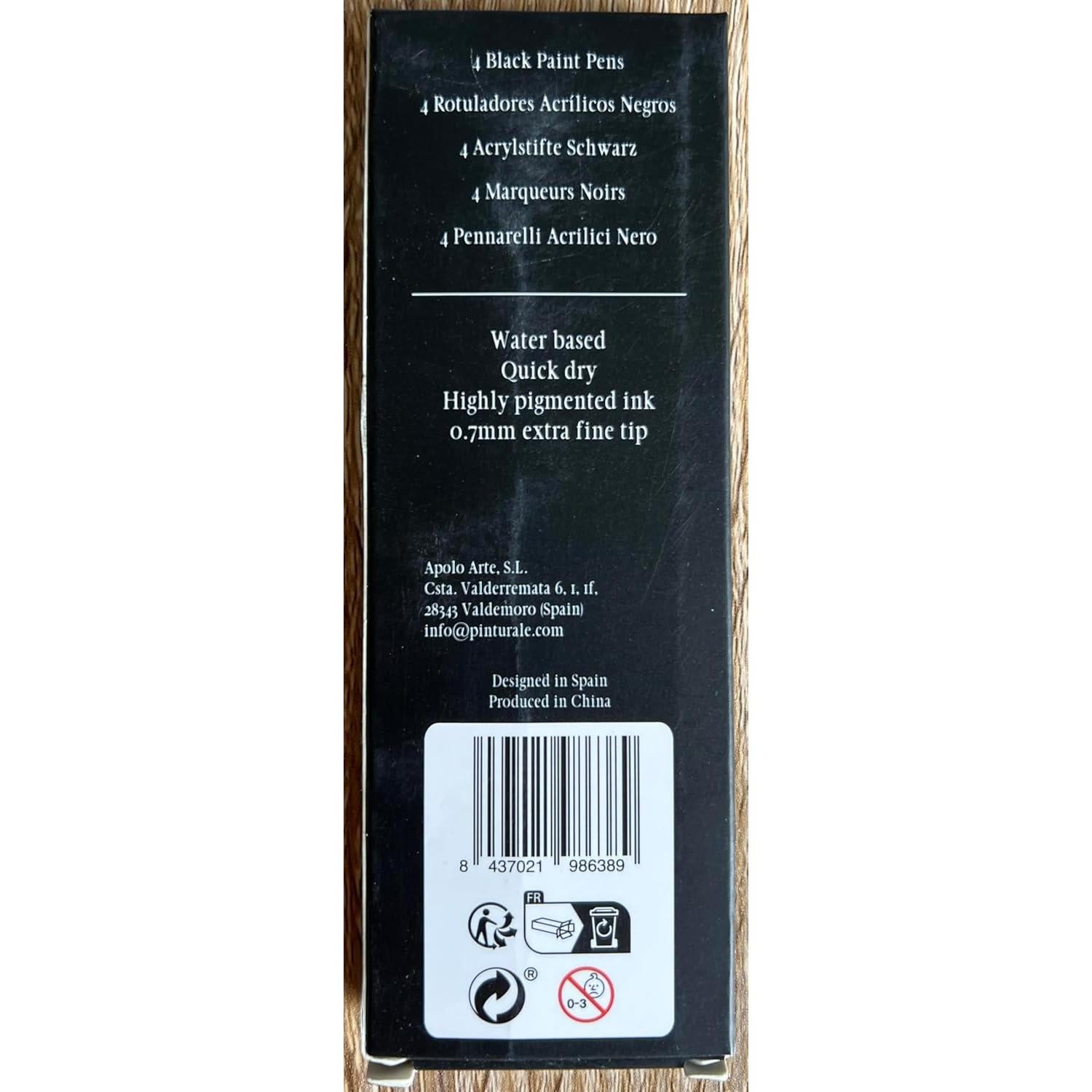 Set de 4 Marcadores de Pintura Acrílica Negra Punta Fina 0.7mm