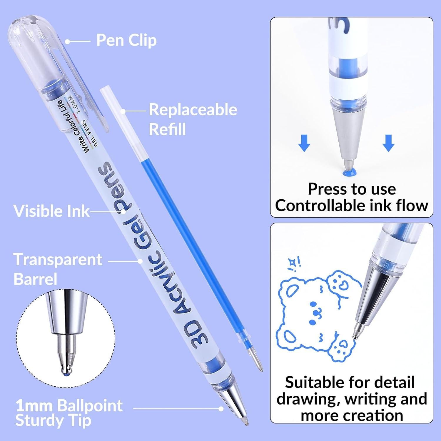 Bolígrafo de Gel Acrílico KEMYR 48 Colores Punta 1mm