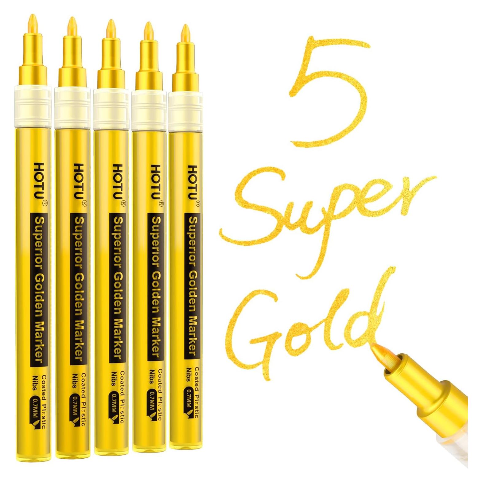 Paquete de 5 Marcadores de Pintura Dorada HOTU 0.7mm Extra Fina