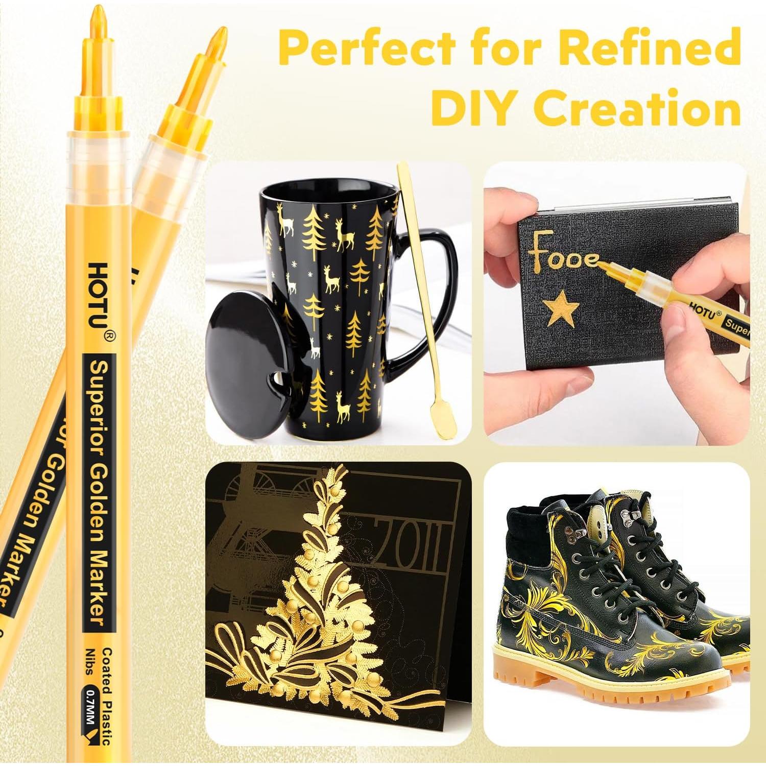 Paquete de 5 Marcadores de Pintura Dorada HOTU 0.7mm Extra Fina