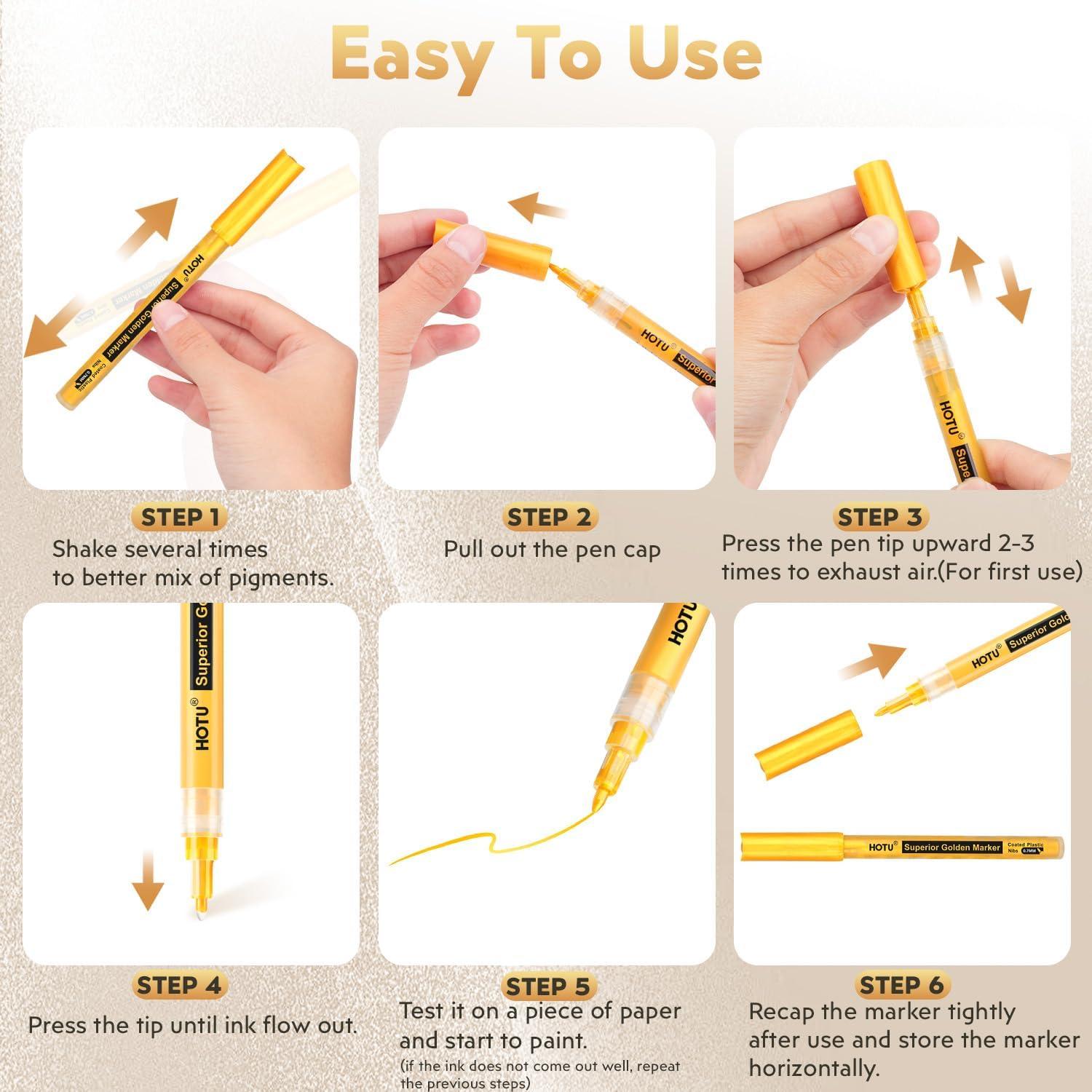 Paquete de 5 Marcadores de Pintura Dorada HOTU 0.7mm Extra Fina