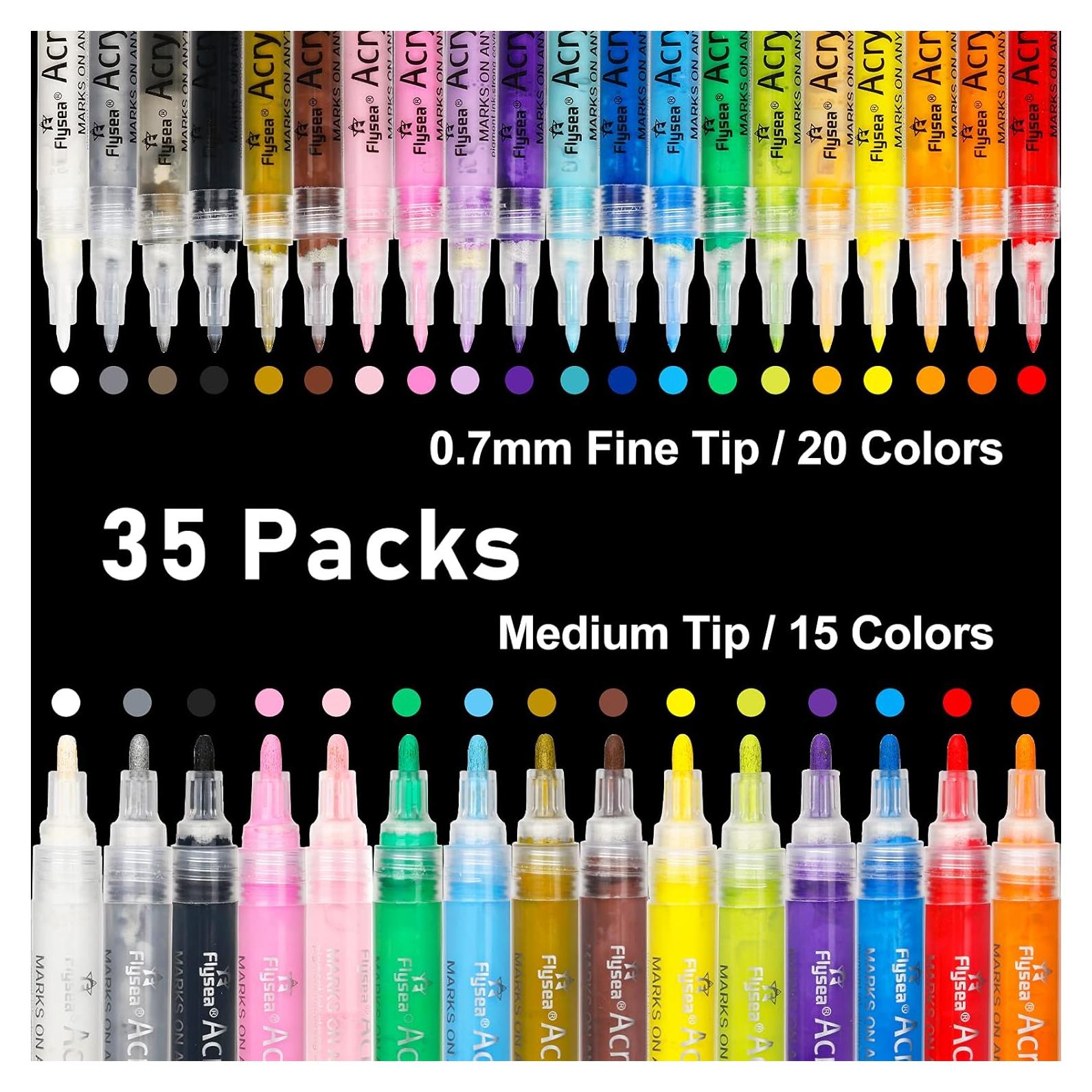 Marcadores de Pintura Acrílica NAWOD 35 Colores Punta Fina y Media