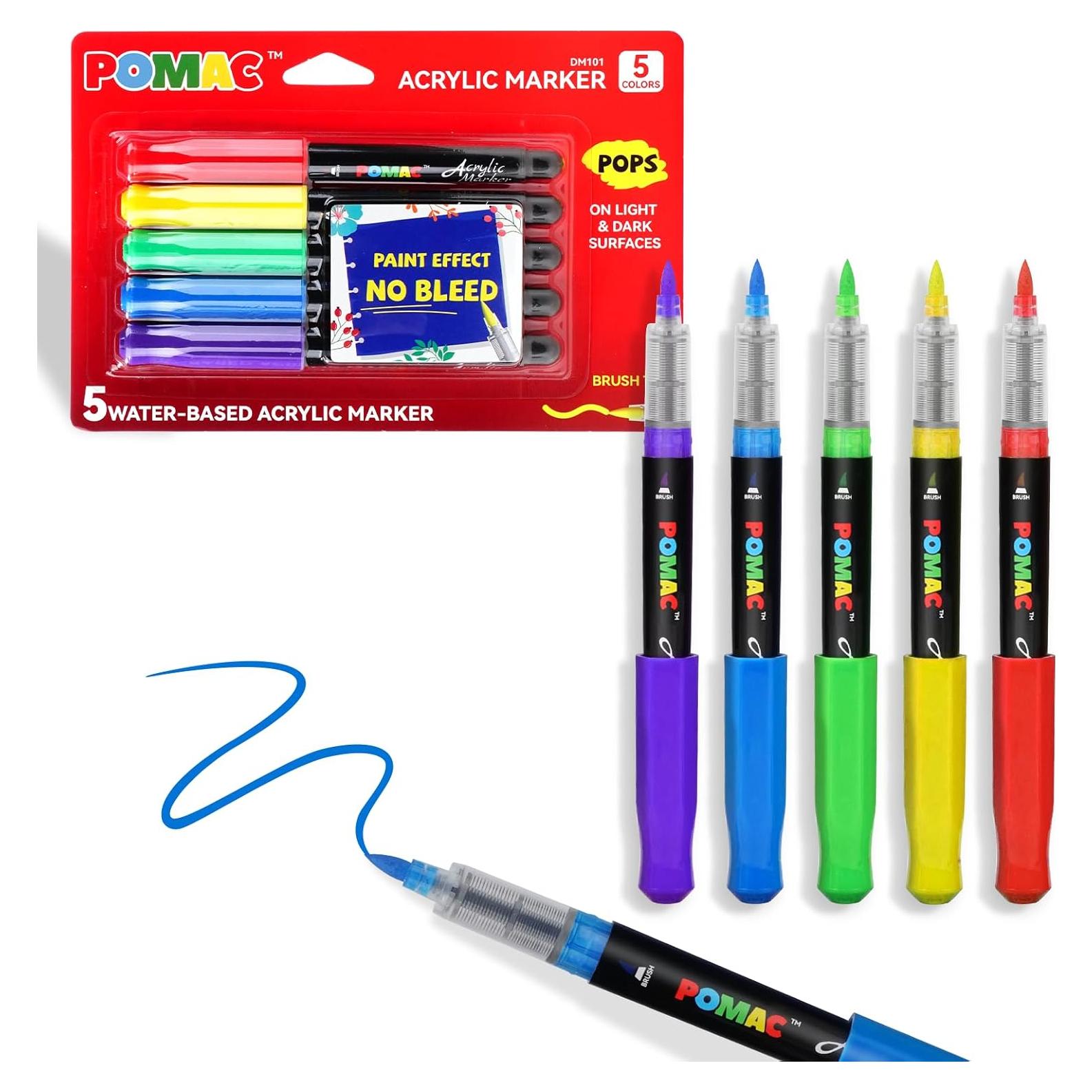 Marcadores Acrílicos POMAC 5 Colores Punta de Pincel 99g