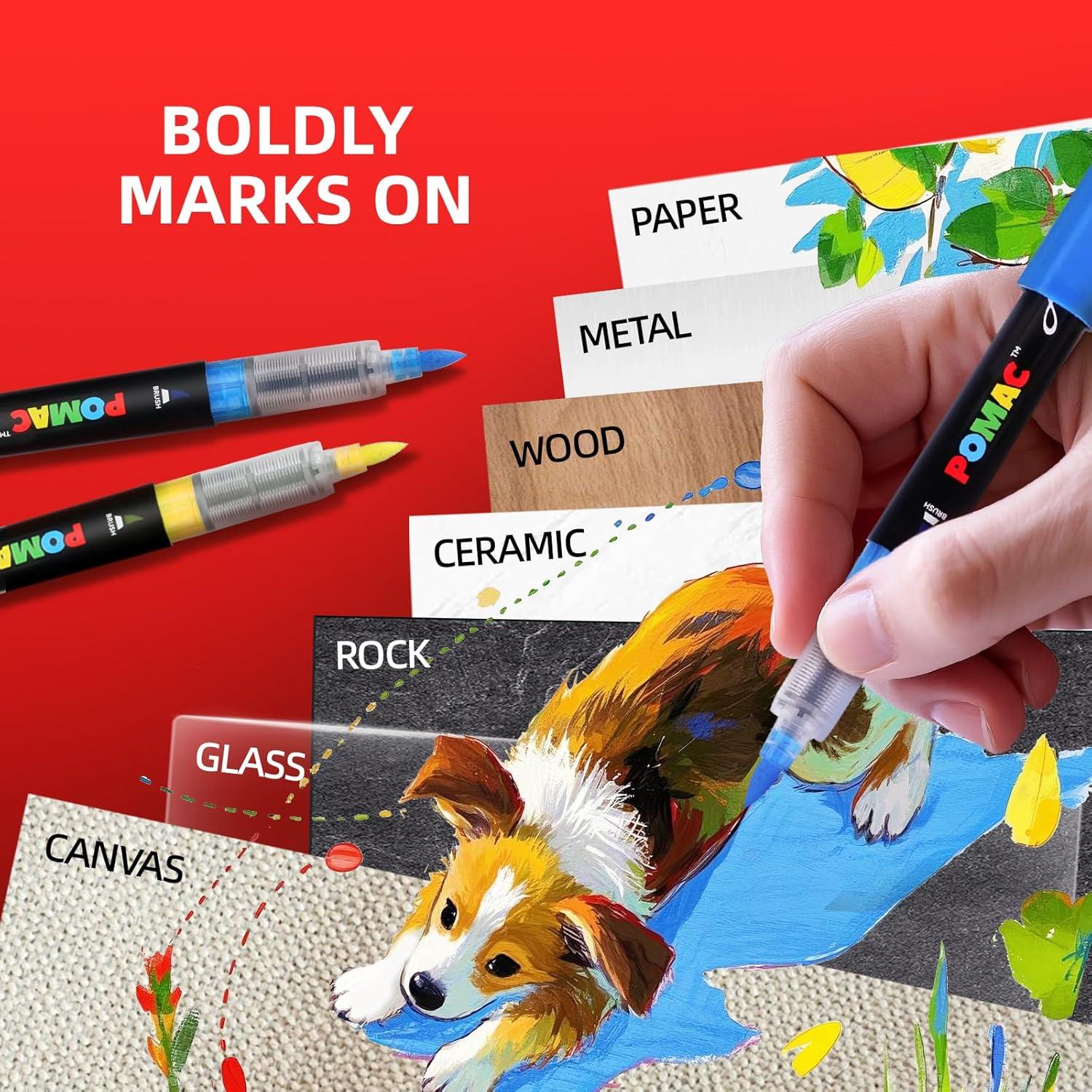 Marcadores Acrílicos POMAC 5 Colores Punta de Pincel 99g