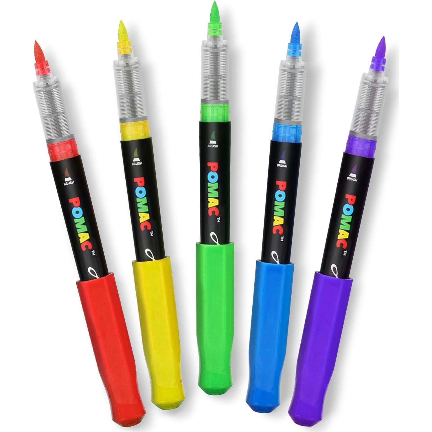 Marcadores Acrílicos POMAC 5 Colores Punta de Pincel 99g