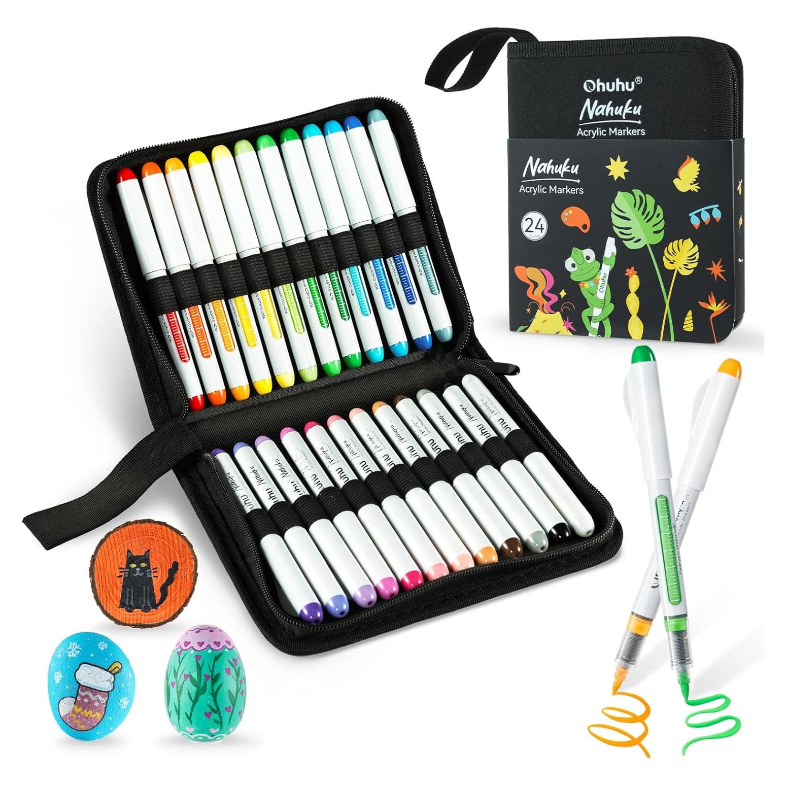 Marcadores Acrílicos Ohuhu 24 Colores Punta Pincel 1-5mm