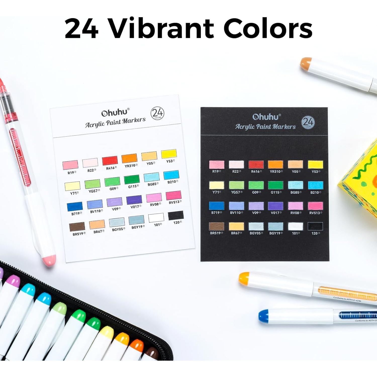 Marcadores Acrílicos Ohuhu 24 Colores Punta Pincel 1-5mm