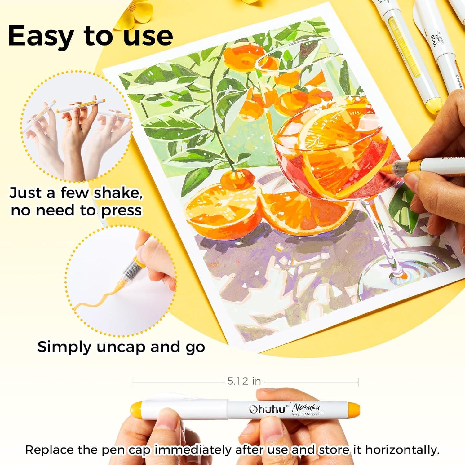 Marcadores Acrílicos Ohuhu 24 Colores Punta Pincel 1-5mm