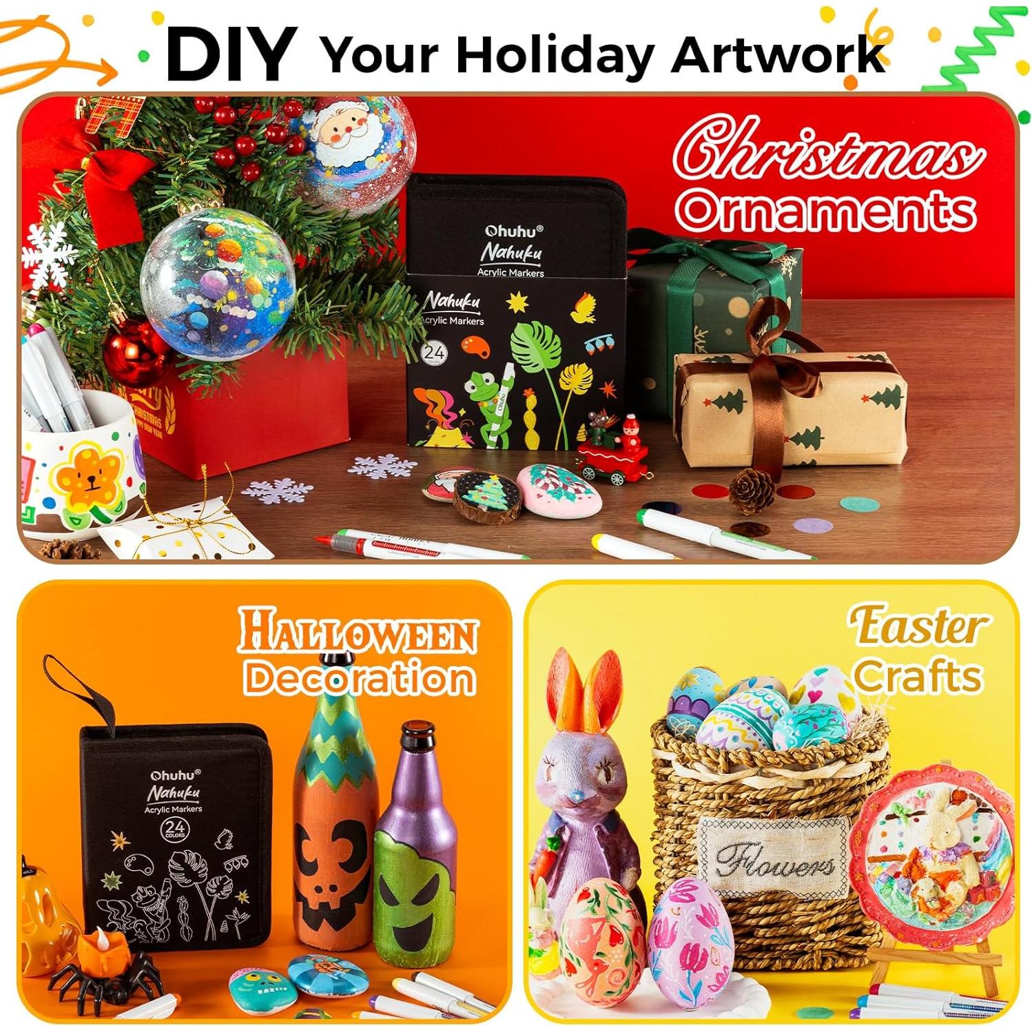 Marcadores Acrílicos Ohuhu 24 Colores Punta Pincel 1-5mm