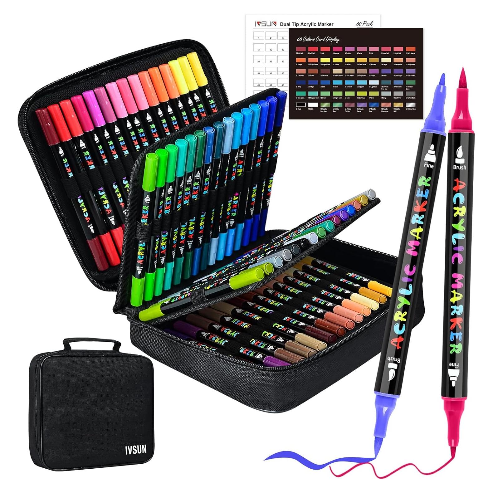 Marcadores de Pintura Acrílica IVSUN - 60 Colores Doble Punta