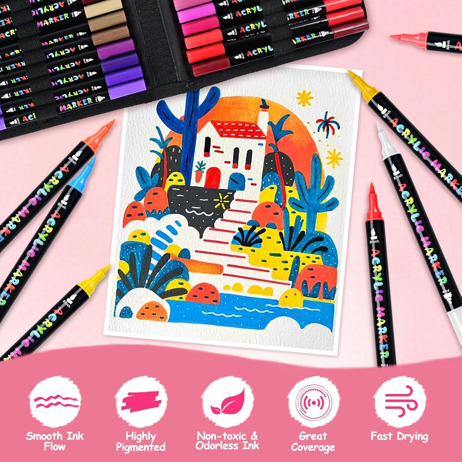 Marcadores de Pintura Acrílica IVSUN - 60 Colores Doble Punta