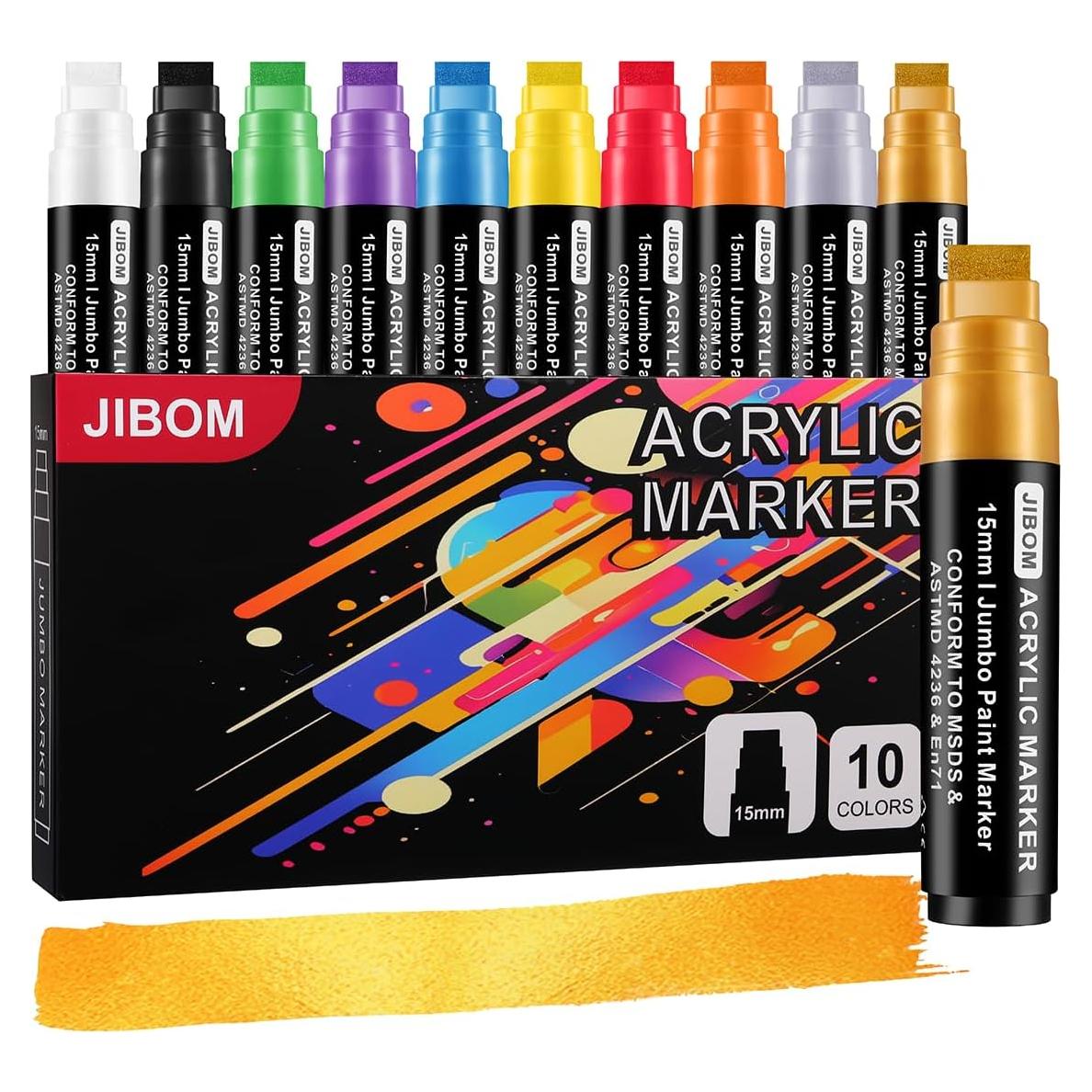 Marcadores de Pintura Acrílica Jumbo JIBOM 10 Colores 15mm