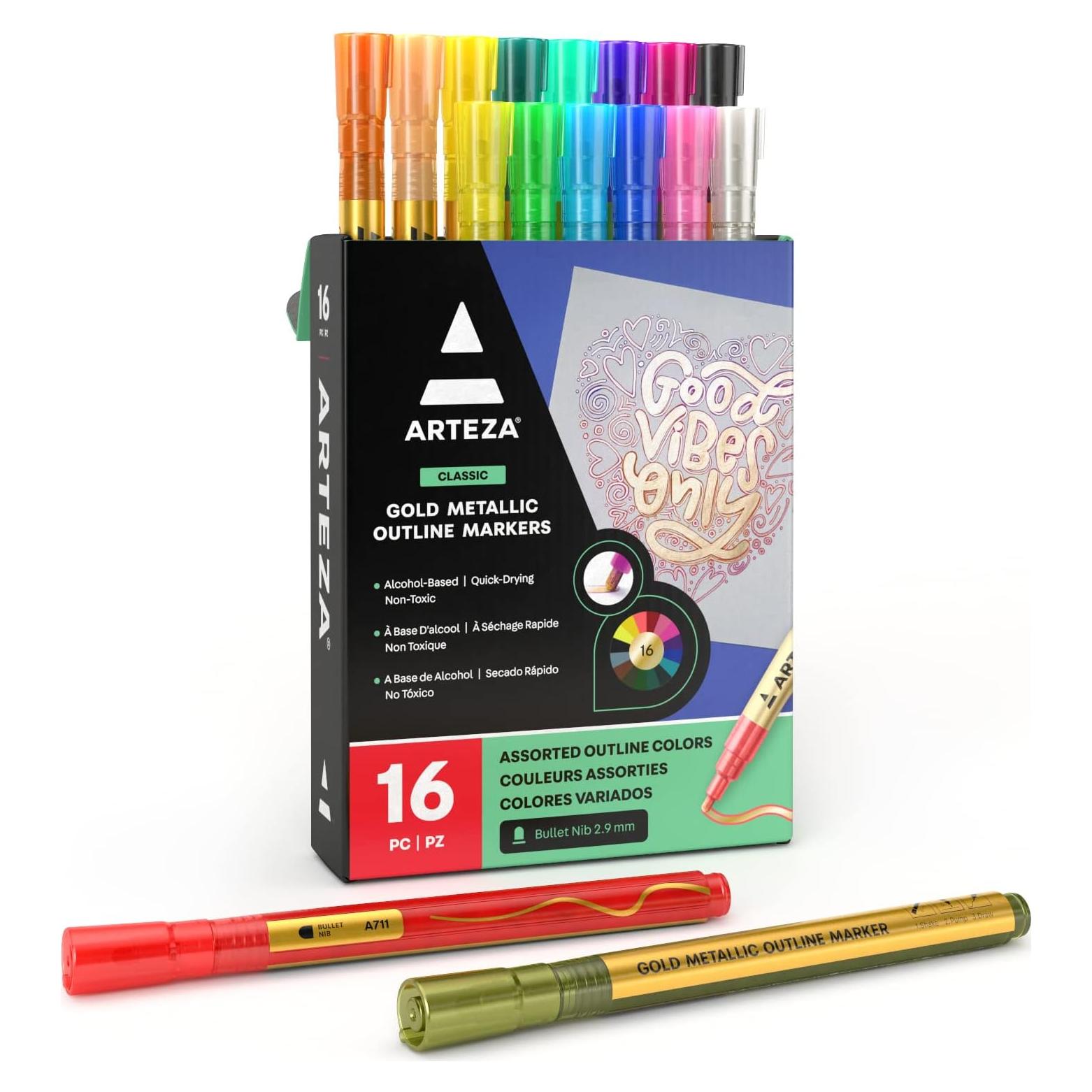Marcadores Doble Contorno Arteza, 16 Colores Metálicos