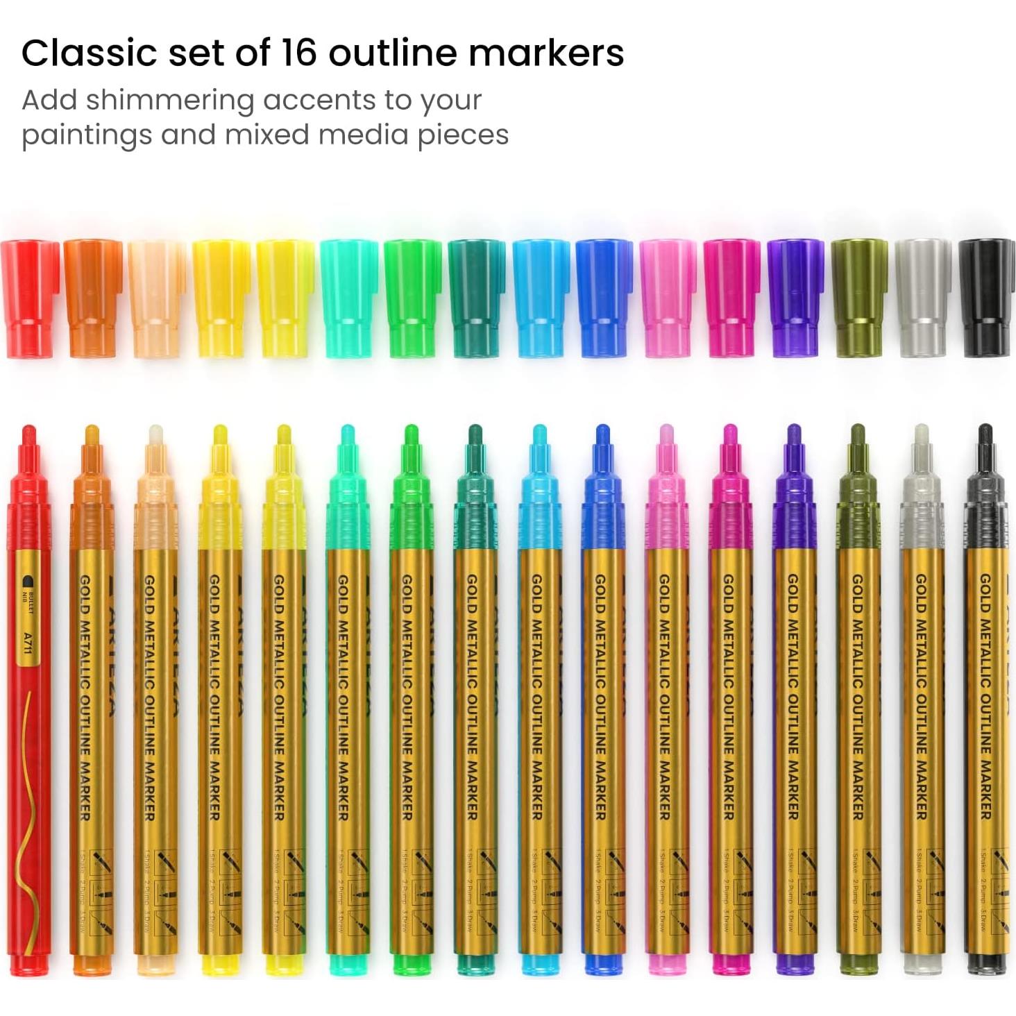 Marcadores Doble Contorno Arteza, 16 Colores Metálicos