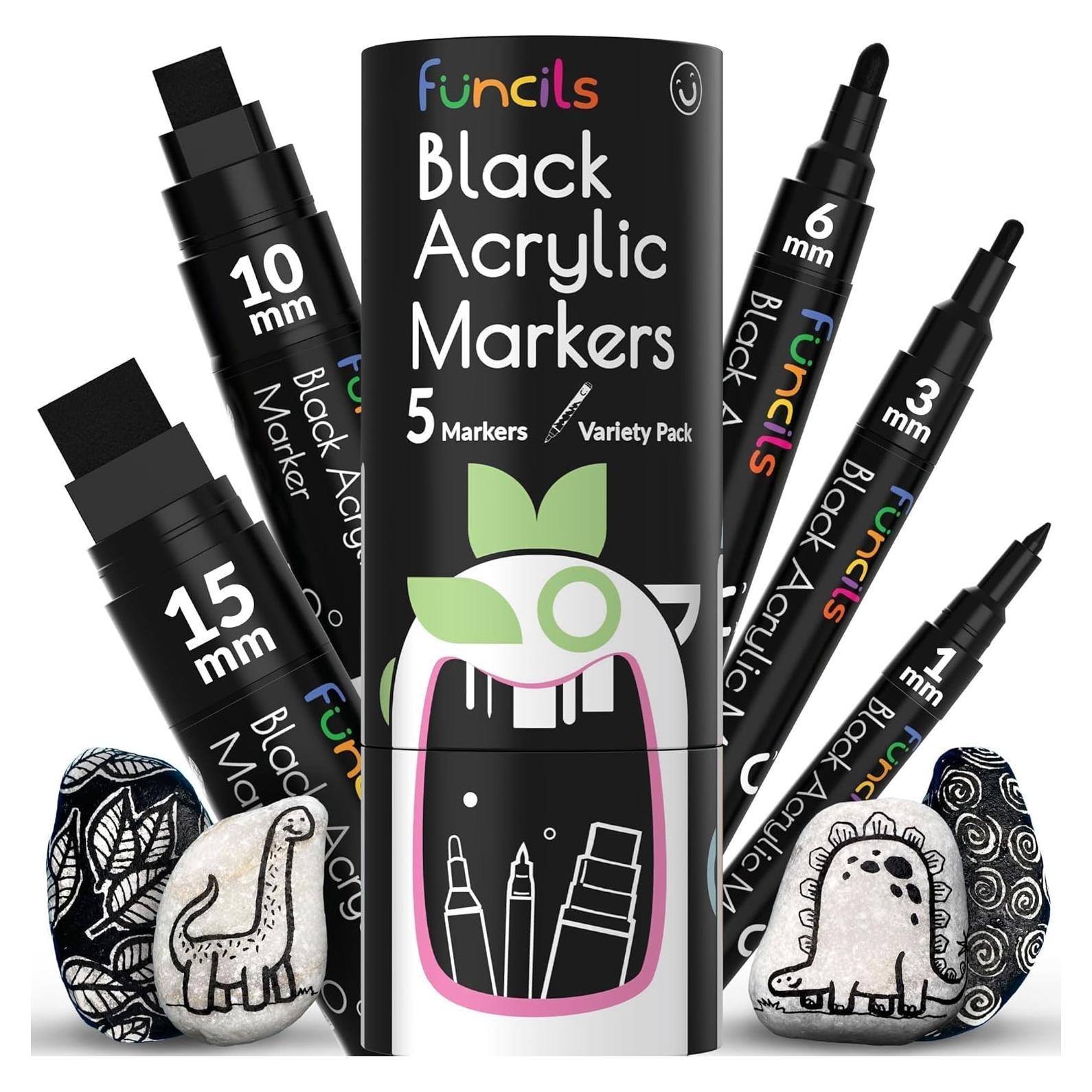 Set de 5 Marcadores de Pintura Acrílica Negra Funcils - Punta Fina y Jumbo