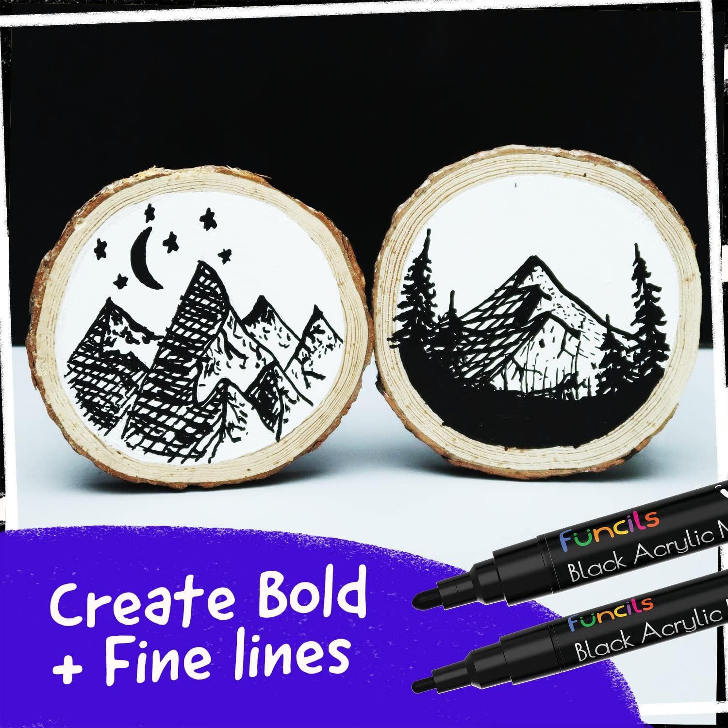 Set de 5 Marcadores de Pintura Acrílica Negra Funcils - Punta Fina y Jumbo