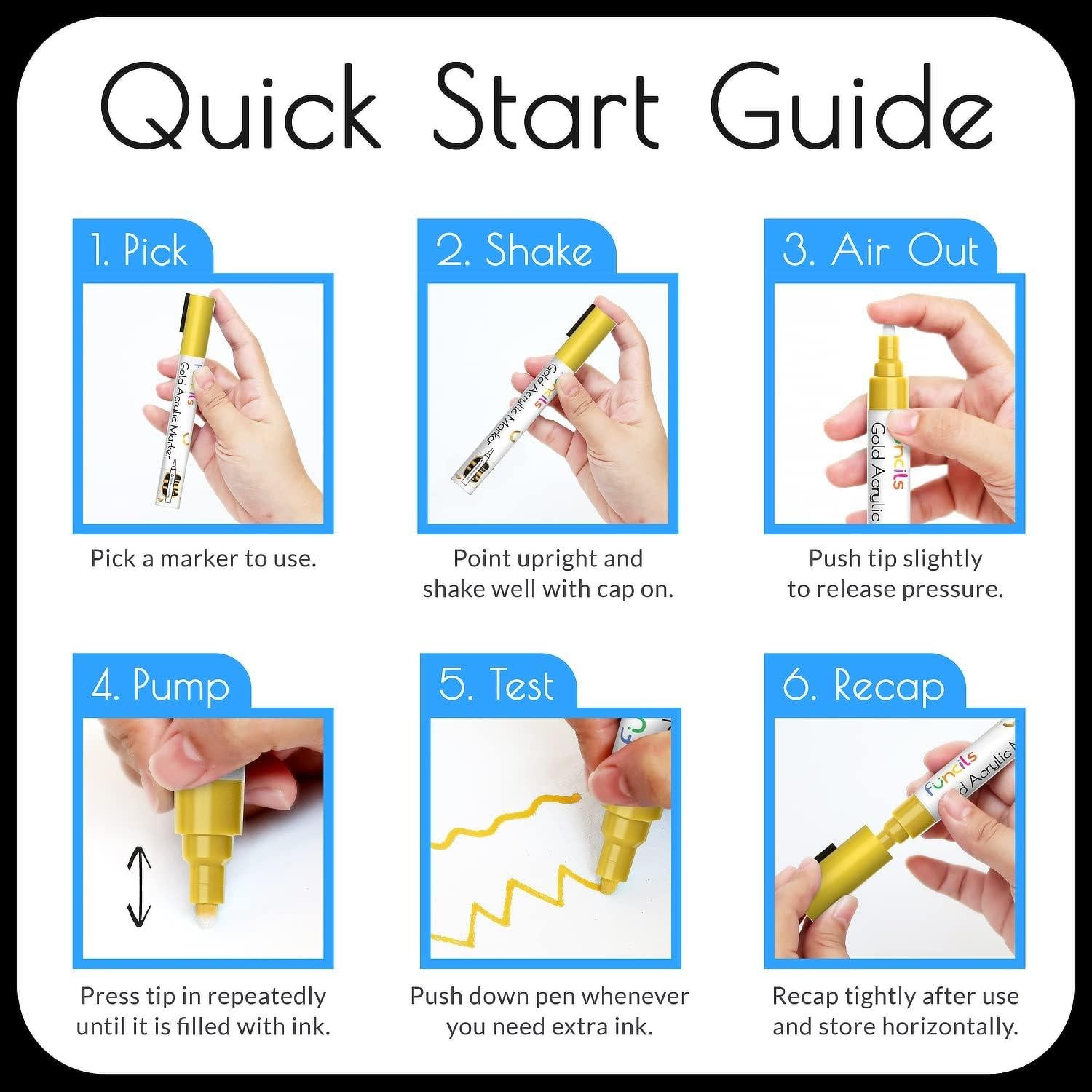 Set de 5 Marcadores de Pintura Acrílica Negra Funcils - Punta Fina y Jumbo