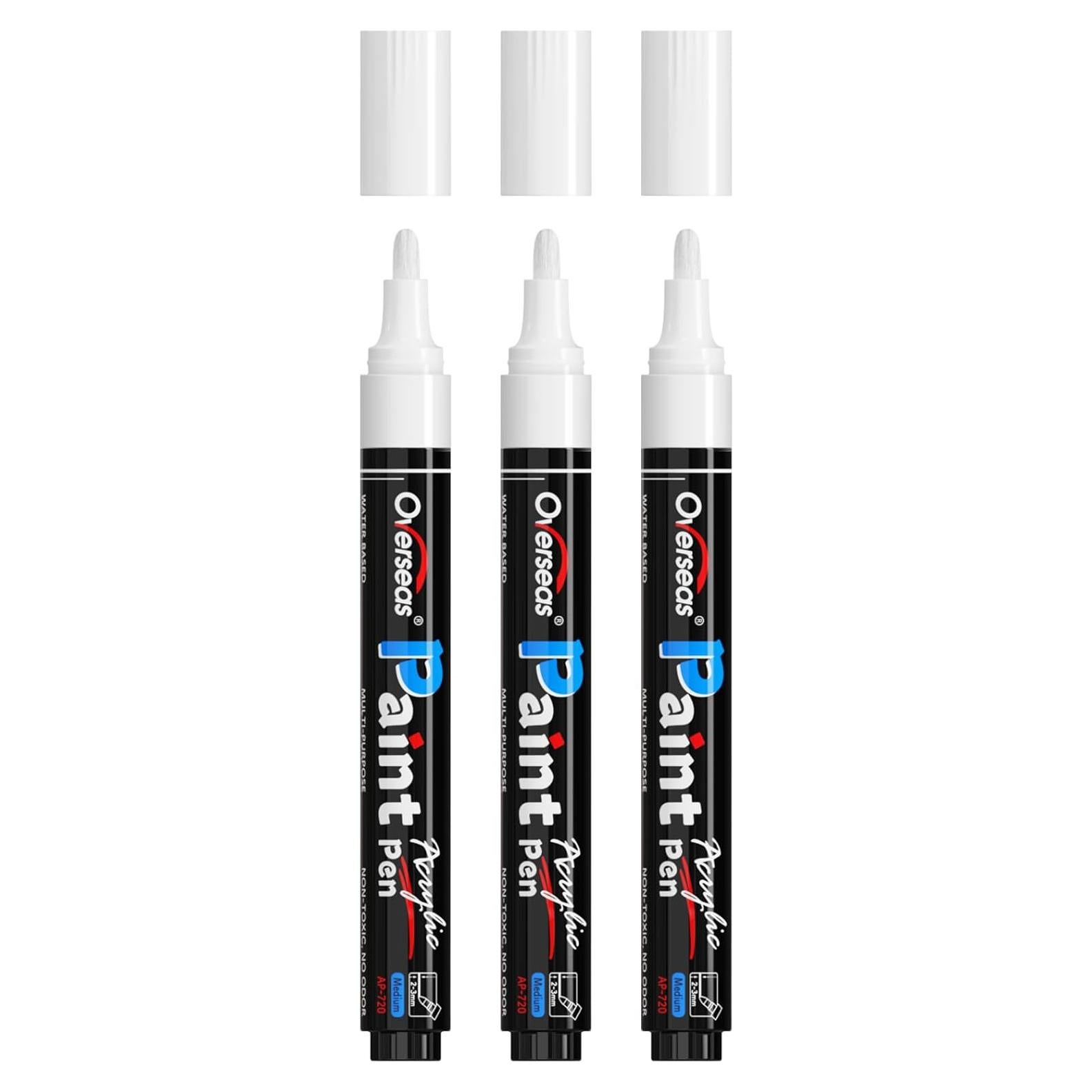 Marcadores Acrílicos Permanentes Blancos Overseas - 3 Unidades, Punta Media, Secado Rápido