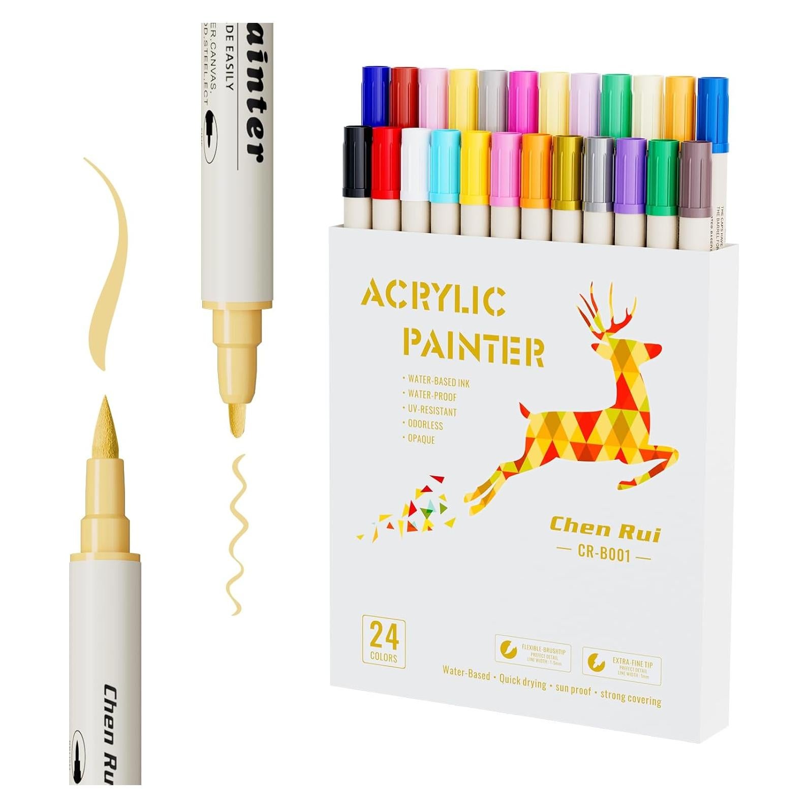 24 Marcadores Acrílicos GenuisArt Doble Punta Multicolor 0.5mm