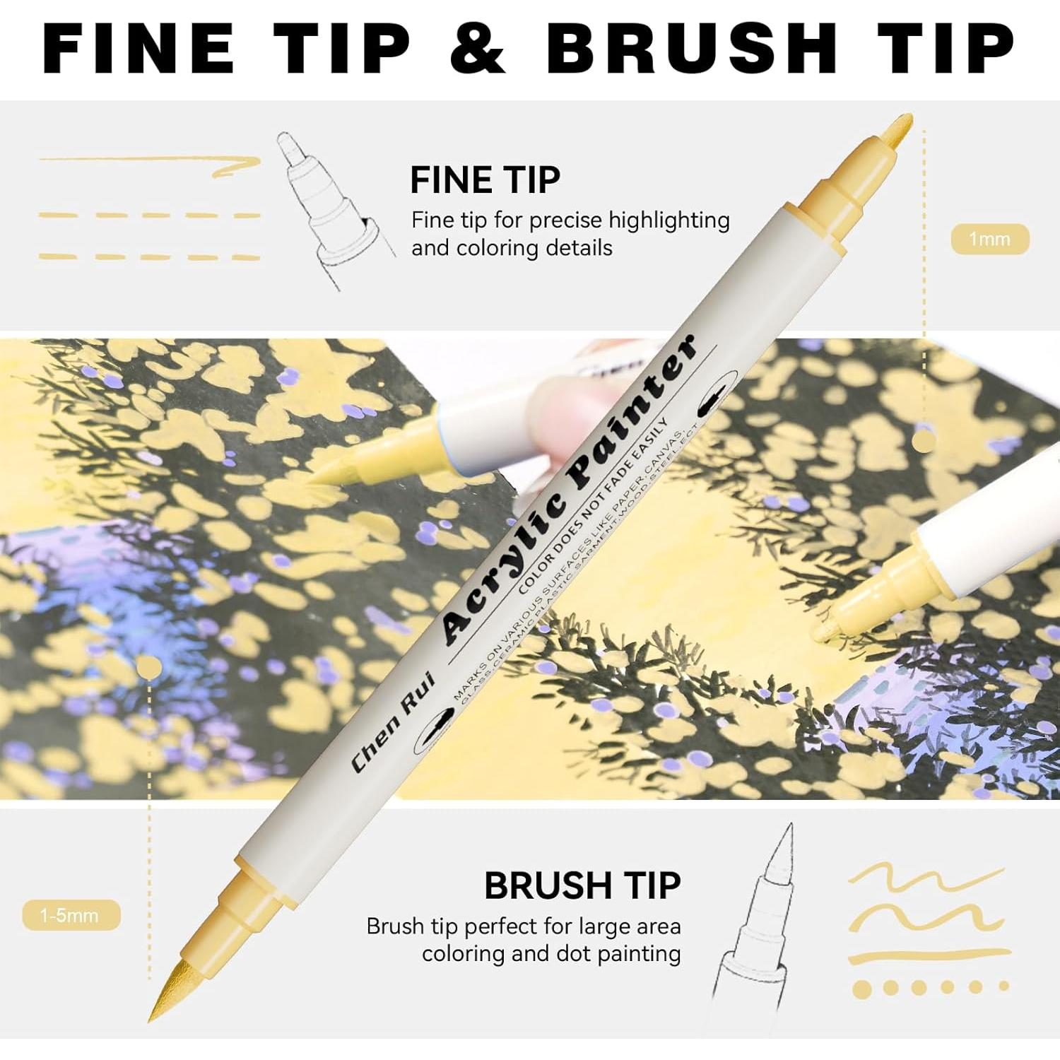 24 Marcadores Acrílicos GenuisArt Doble Punta Multicolor 0.5mm