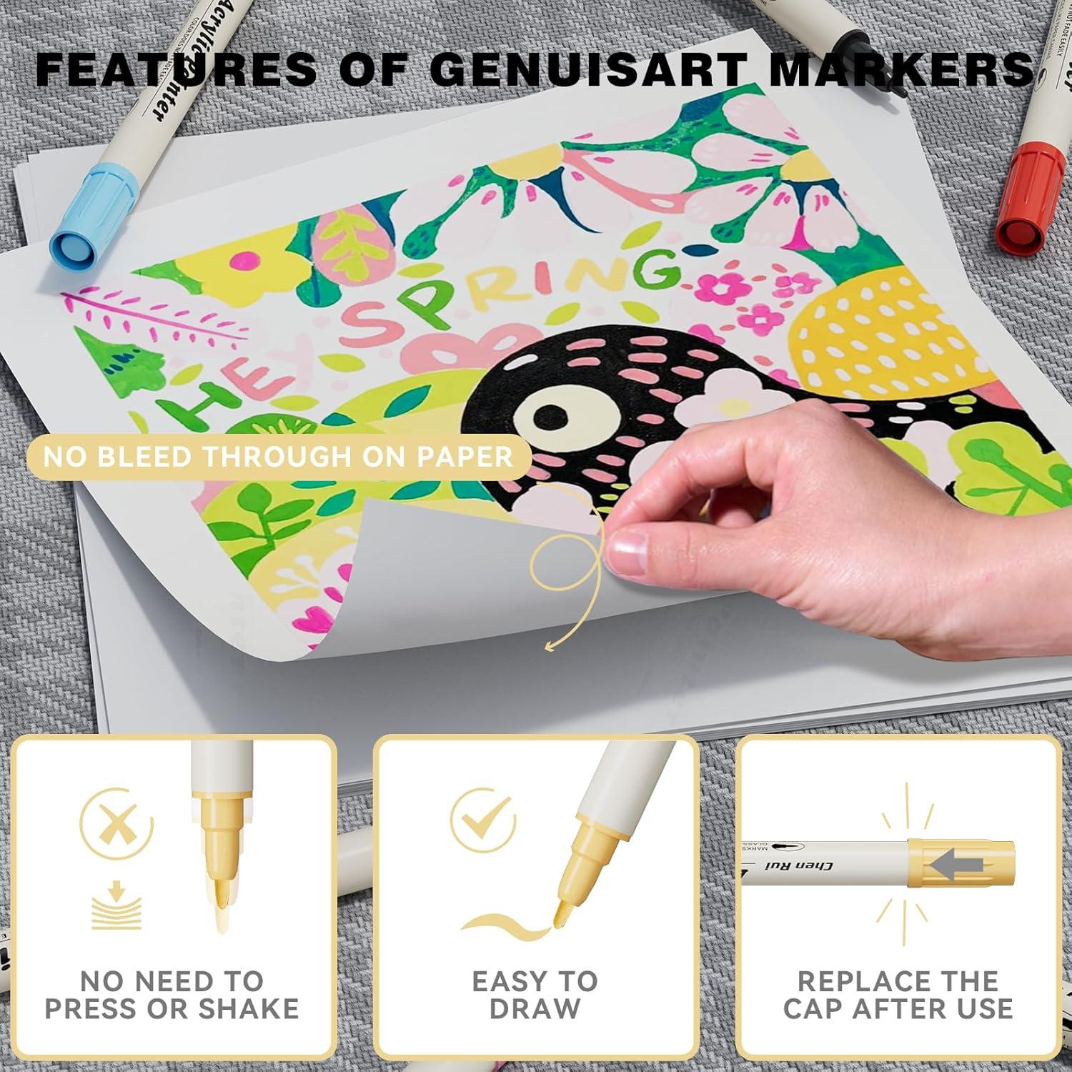 24 Marcadores Acrílicos GenuisArt Doble Punta Multicolor 0.5mm